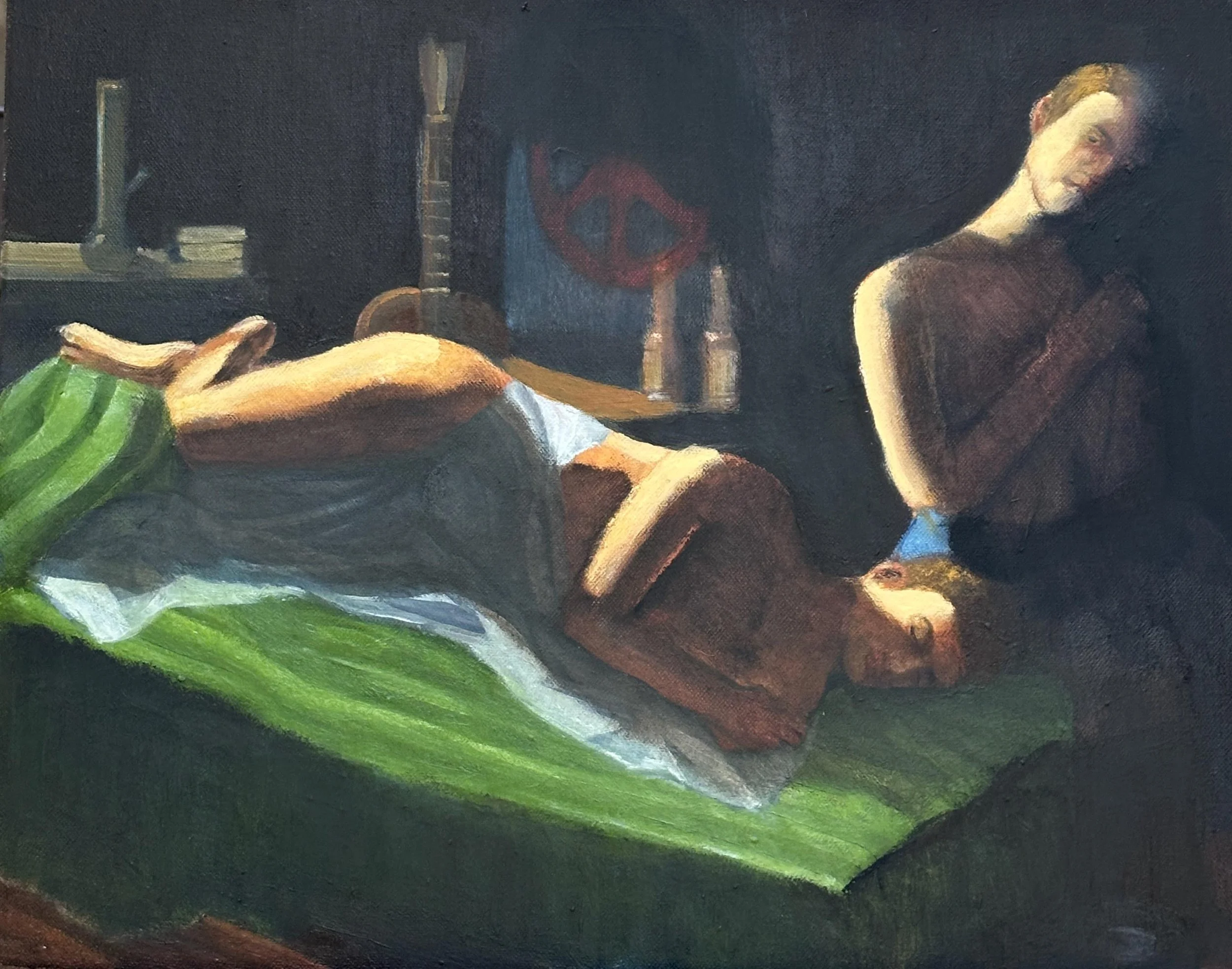 "Unrequited and Possibly Damned" 16"h/20"w, oil on canvas, 2025. Contact for inquiries.