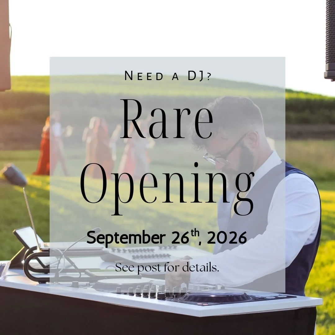 One of our most popular dates for inquiry, 9/26/26 just became available. 

And while we realize most, if not all of our inquirers, likely have another DJ booked for their date at this time- we do want to throw out that we now have this date availabl