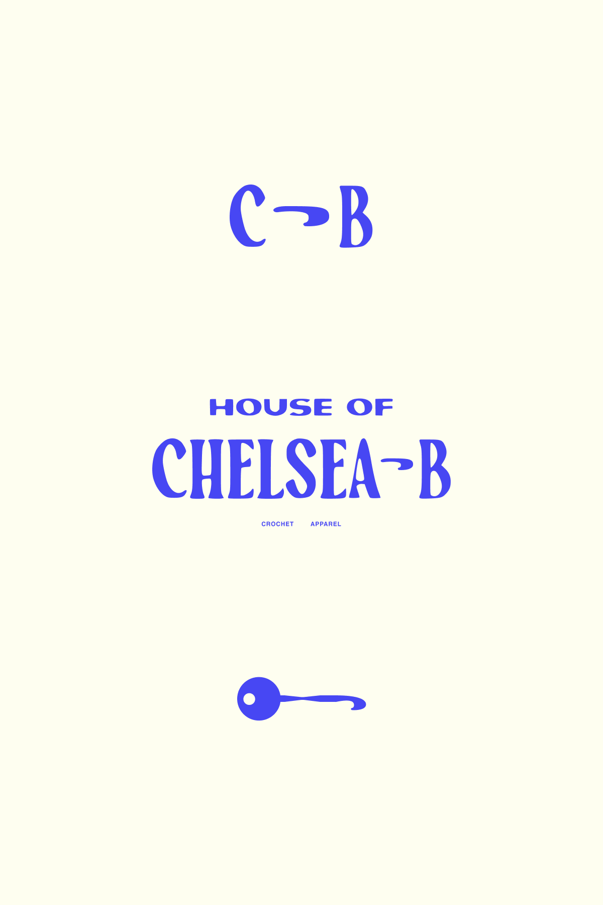 Book cover titled 'House of Chelsea-B,' featuring a key illustration at the bottom and the words 'Crochet Apparel'.