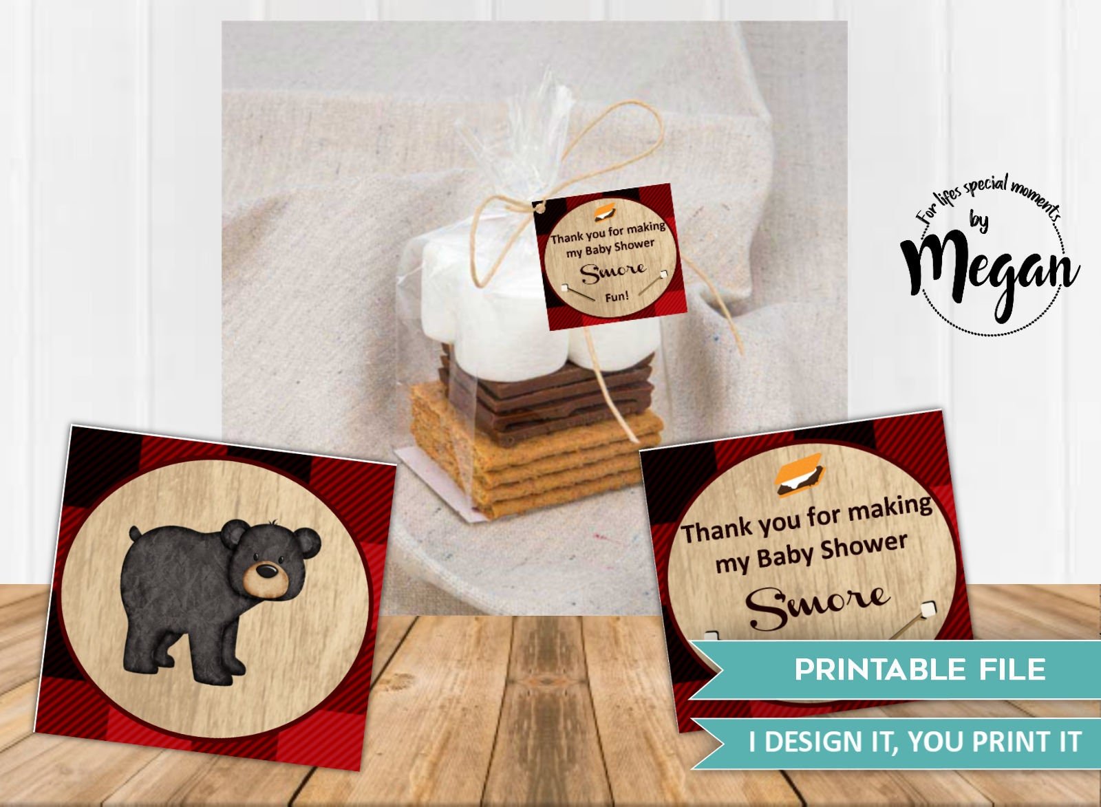 Lumberjack Smore Party Favors Labels, Instant Download, Made to Match Bear Buffalo Plaid Baby Shower Invitation, Bonfire, Camping, Smores,