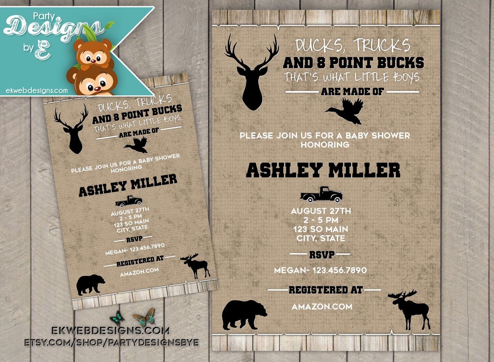Deer Baby Shower Invitation, Hunting, Baby Boy, Ducks, Trucks, Bucks, Bear, Elk, Little Boys, Baby Shower, Invite, Custom, Party, For Boy