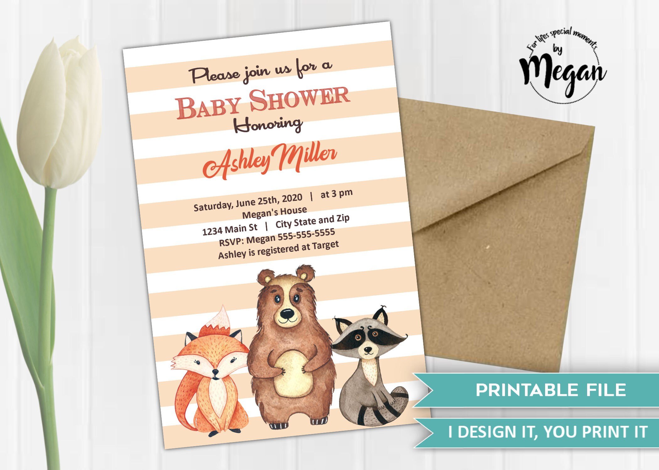 Woodland Baby Shower Invitation, Its a Boy, Its a Girl, Custom Baby Shower Invite, Woodland, Watercolor Forest Baby Shower, Fox, Bear,