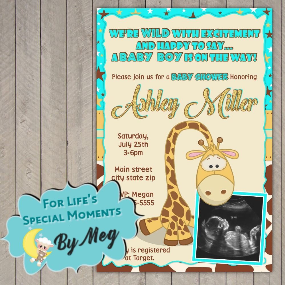 Custom Giraffe Baby Shower Invitations- It's a Boy Baby Shower Invitations - Printable File with Sonogram