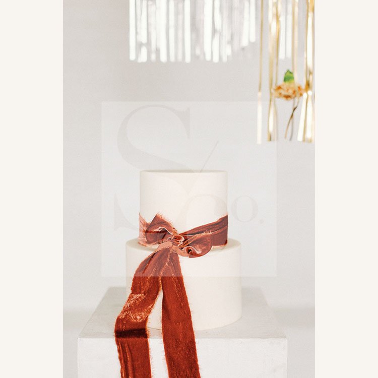 White Wedding Cake with Velvet Ribbon — Sourced Co.