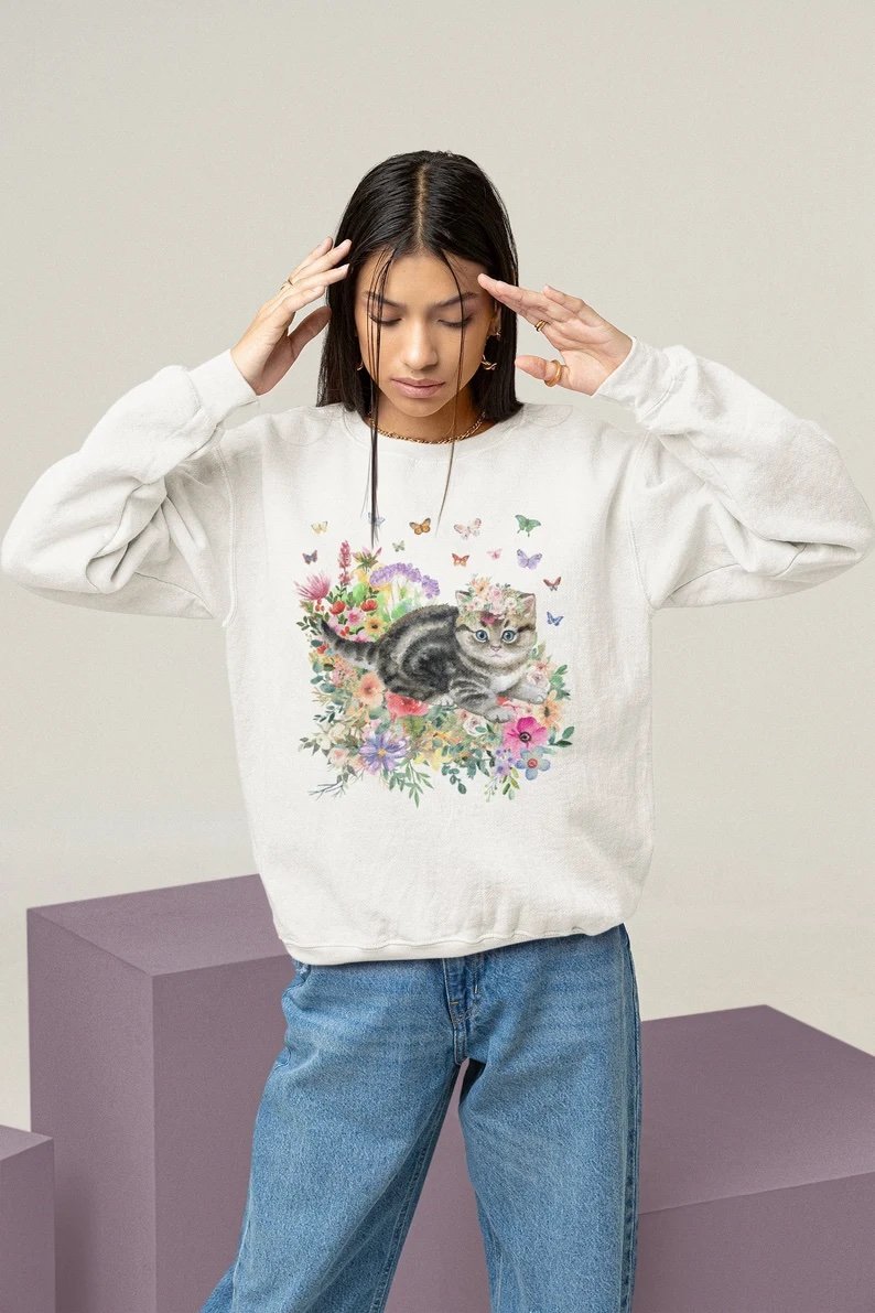 Cat Floral Sweatshirt 