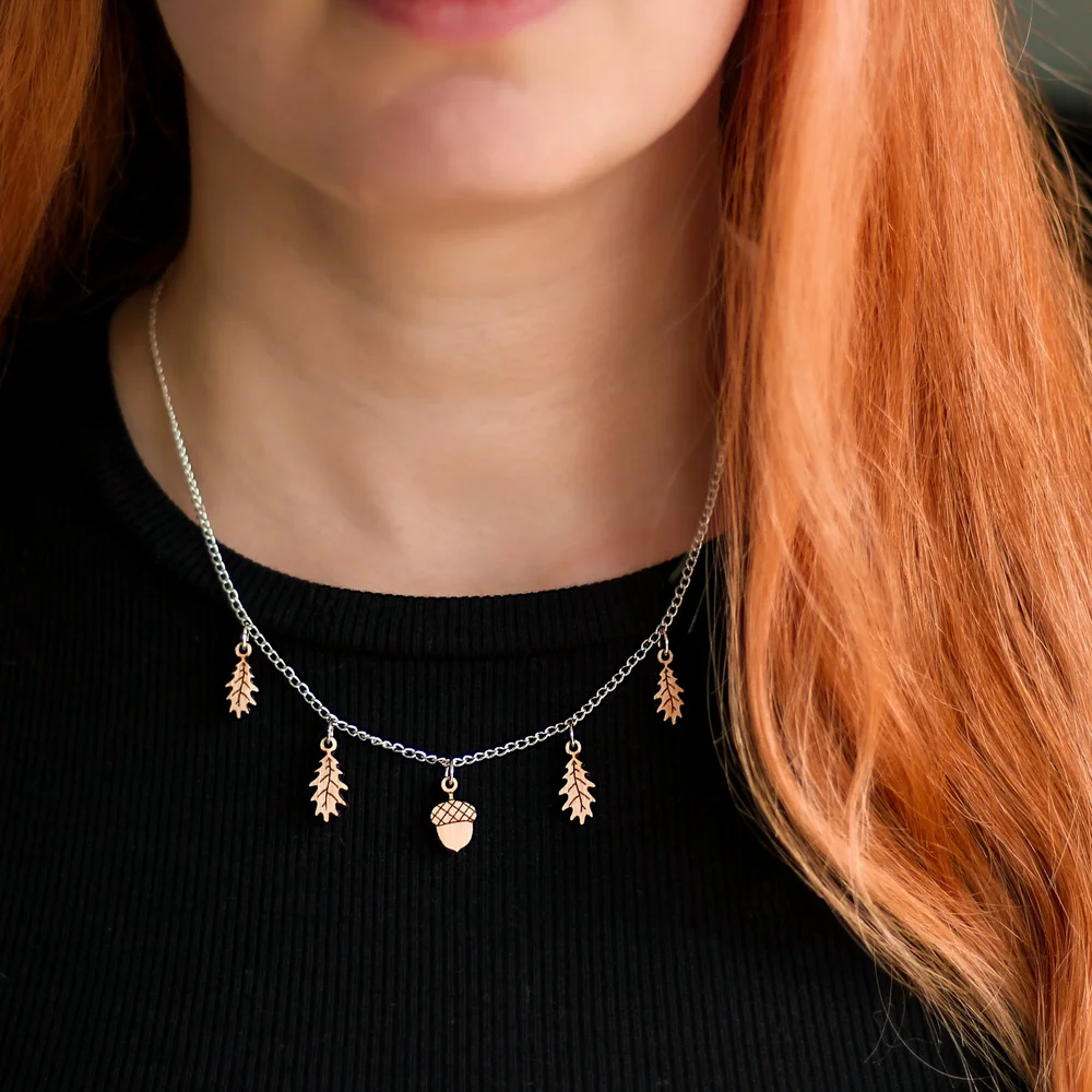 Oak Leaf and Acorn Necklace Wooden Charm Necklace — Greenwood Gifted