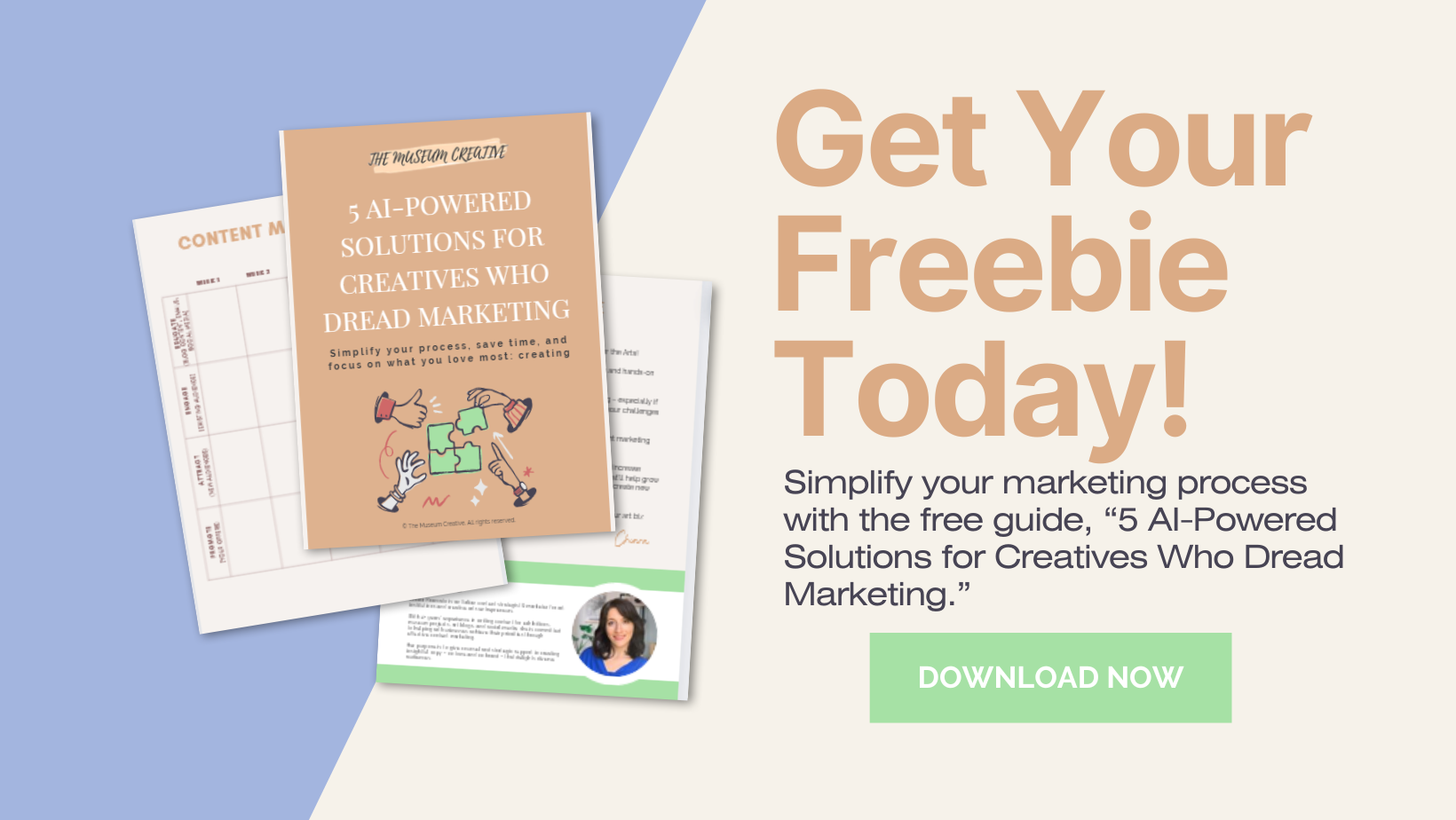 Get a free copy of my AI guide: "5 AI-Powered Solutions for Creatives Who Dread Marketing.”