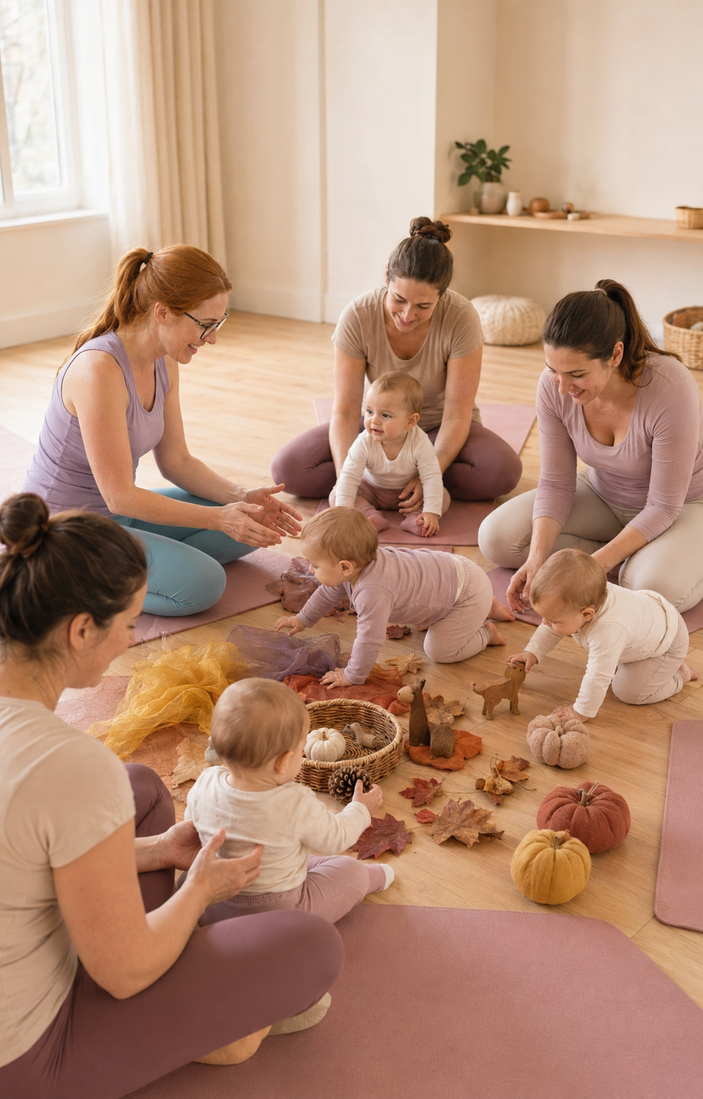 Tematická podzimní lekce BabYogy s lezoucími miminky, maminkami a smyslovými pomůckami