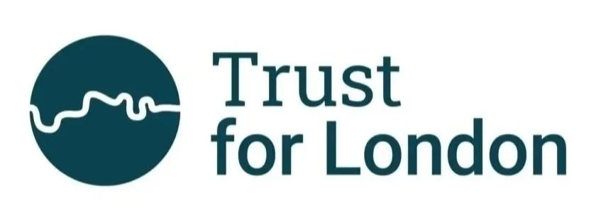 Trust for London logo featuring a teal circular symbol with a white wavy line running through its centre, alongside the organisation’s name in teal lettering on a white background.
