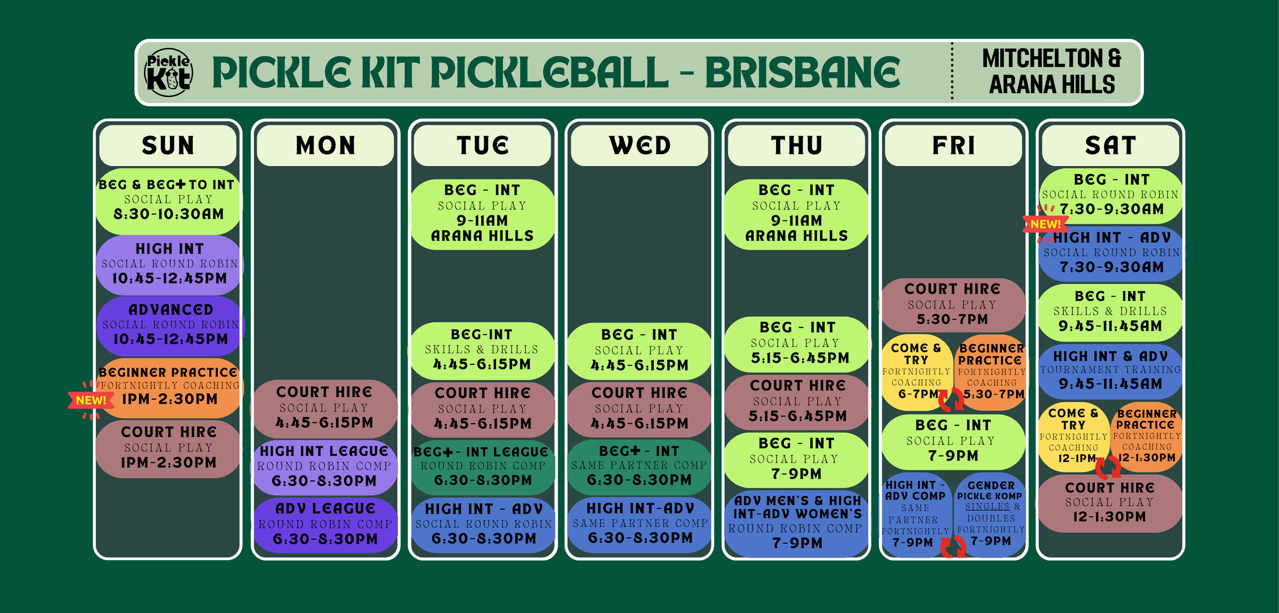 Pickle Kit Pickleball Weekly Schedule Brisbane