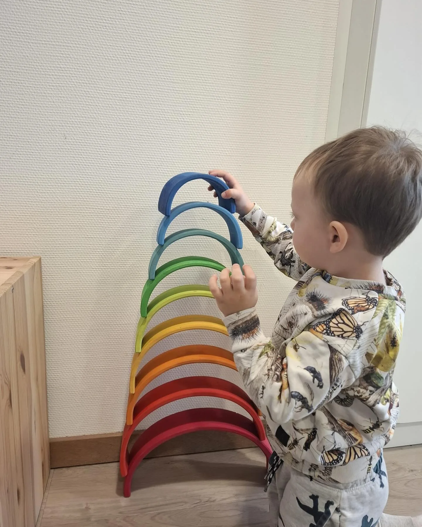 Hoe leuk is dit #openeindespeelgoed om grote torens te bouwen! Samen met het mandje grapat die wij aan het begin van onze peuteropvang hebben gewonnen bij @jutter_co kunnen wij goed de kleuren leren en sorteren we deze. 

#openeindespeelgoed #juttere