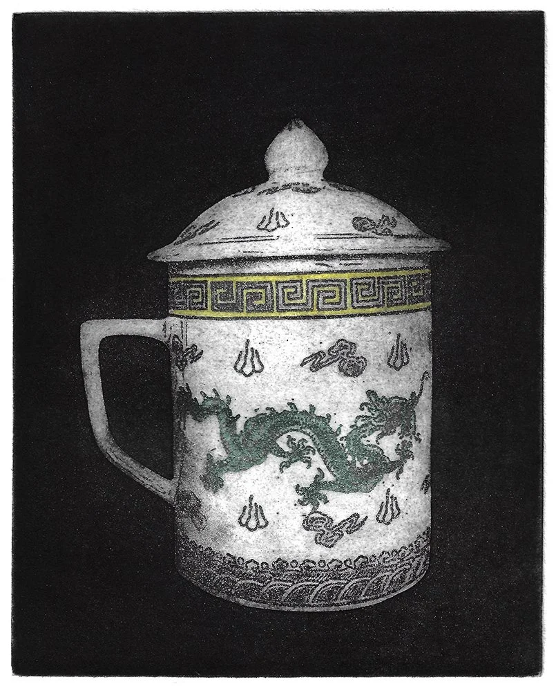 Chinese Lidded Mug, Etching and Aquatint with Wash (26 x 30 cm)