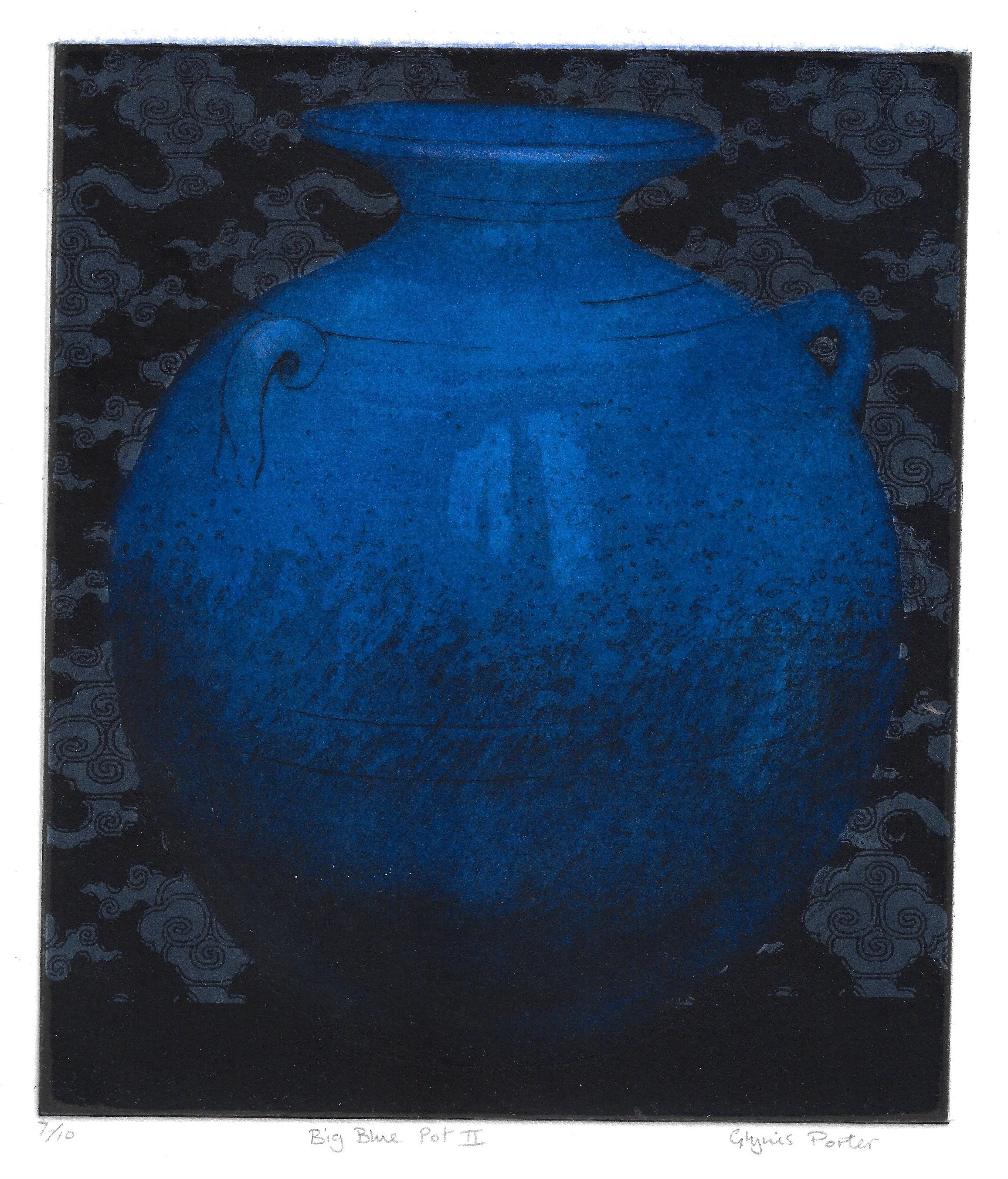 Big Blue Pot II, Two Plate Etching and Silk-Screen (17.5 x 21 cm)