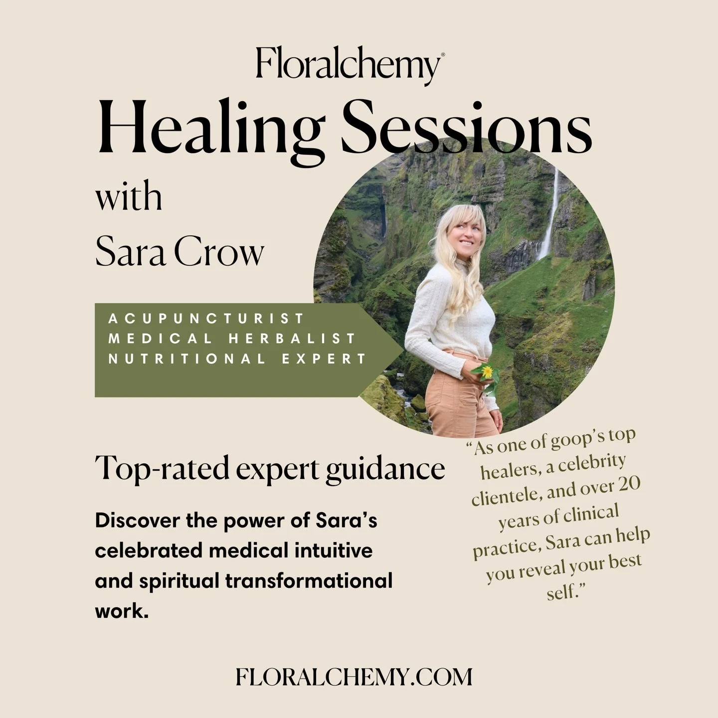 👩🏼&zwj;⚕️As one of goop&rsquo;s top healers, with a renowned celebrity clientele and more than 20 years of clinical practice, you can now personally work with Sara Crow, herbalist, acupuncturist, and nutrition expert from the comfort of your own ho