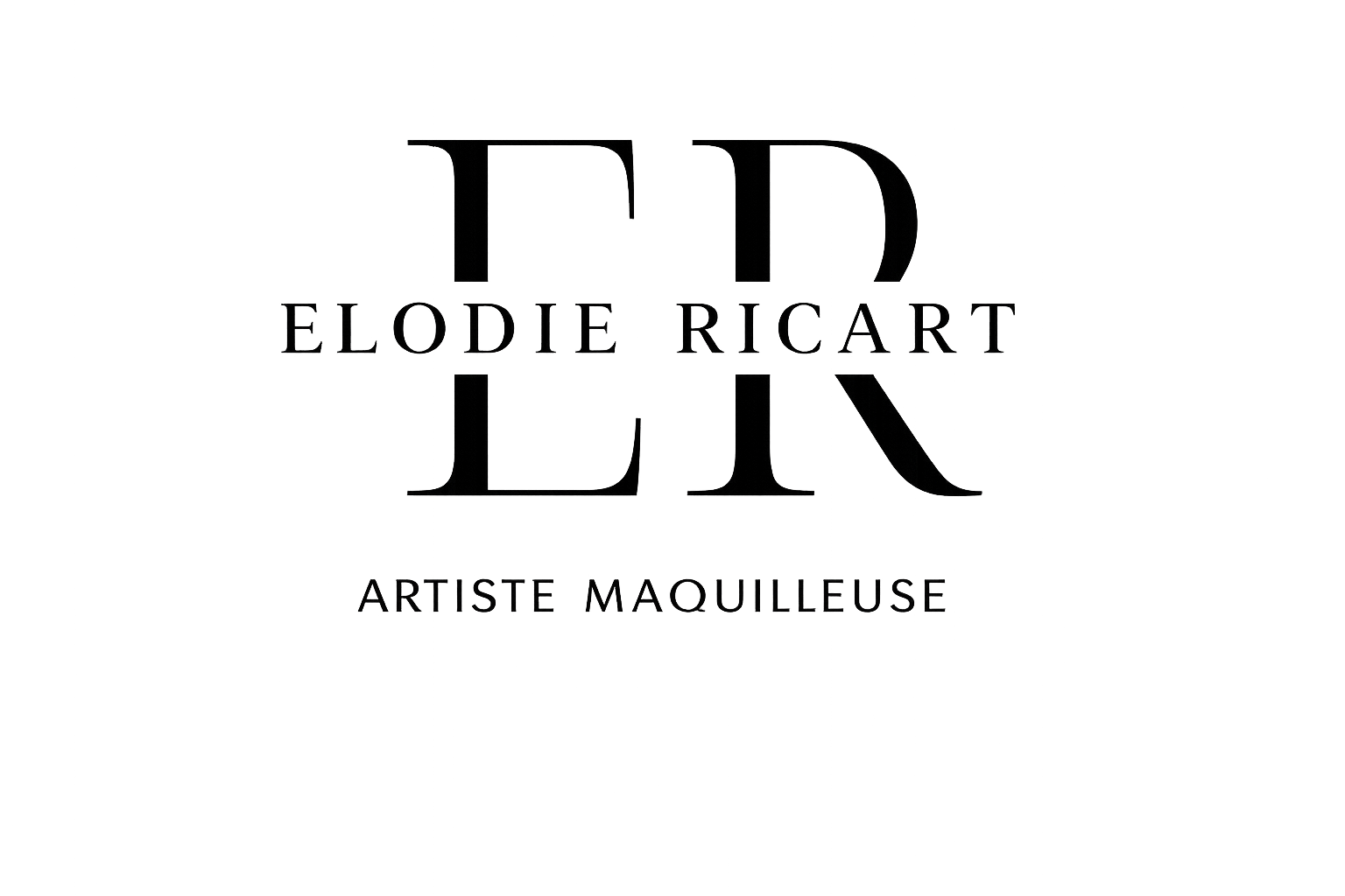 Logo Elodie Ricart au centre, entouré de motifs en forme de lettres 'E' et 'R', avec le sous-titre 'Artiste Maquilleuse' en bas.