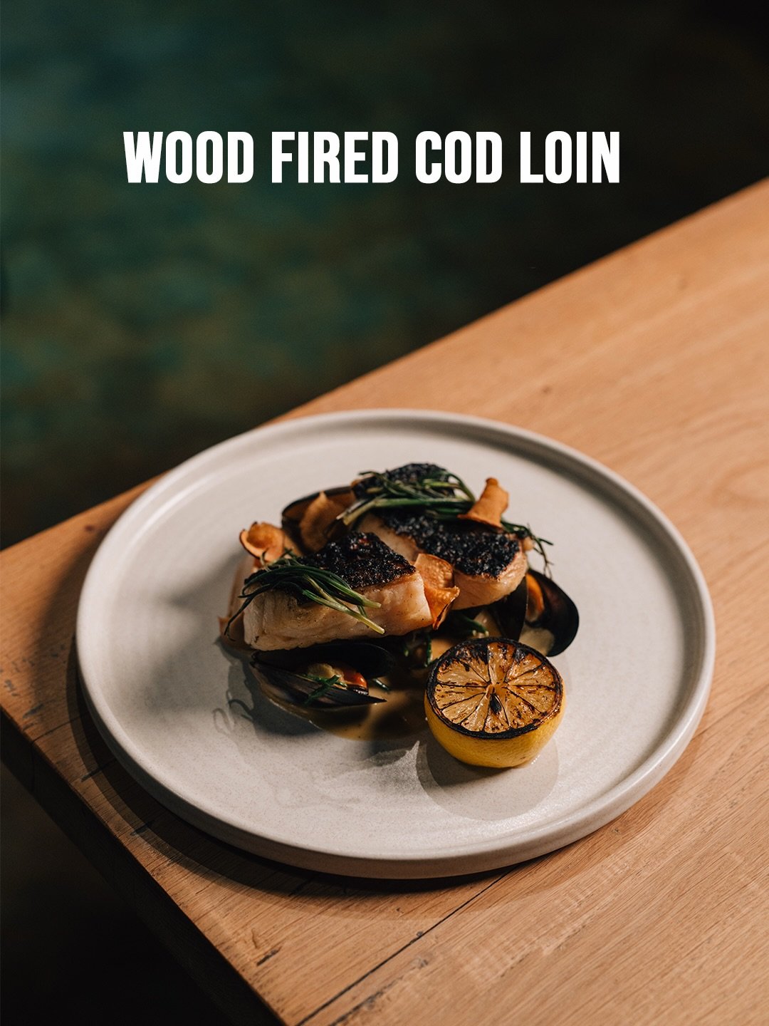 Seafood, Elevated.

Wood fired cod loin with a perfectly crisp skin and delicate, flaky centre. Shaved fennel keeps it fresh, samphire adds that coastal saltiness, and charred lemon lifts every bite, finished with green sauce and capers for depth.

P