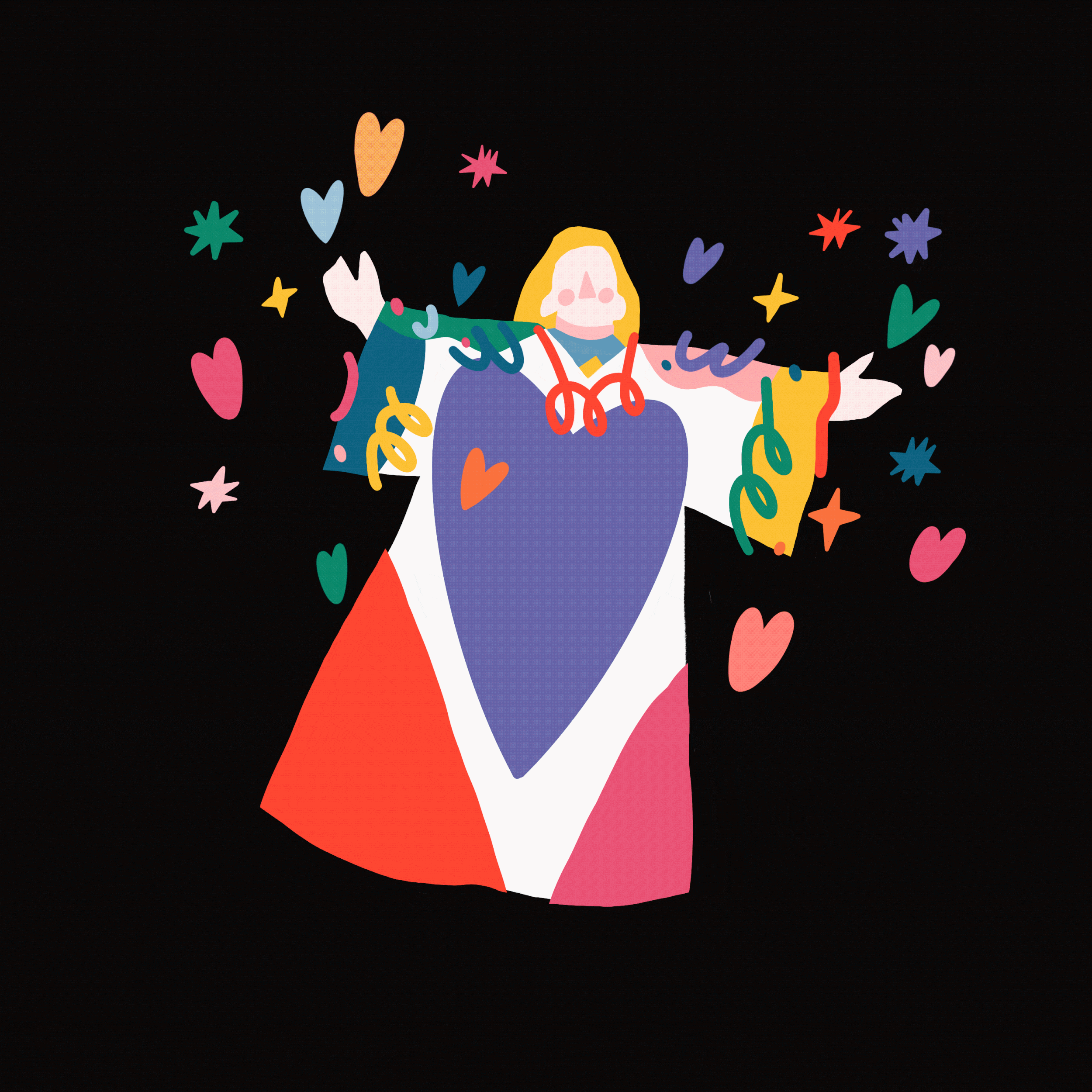 Animated illustration of Walter Mercado by Mezclao Studio, honoring the Latino icon