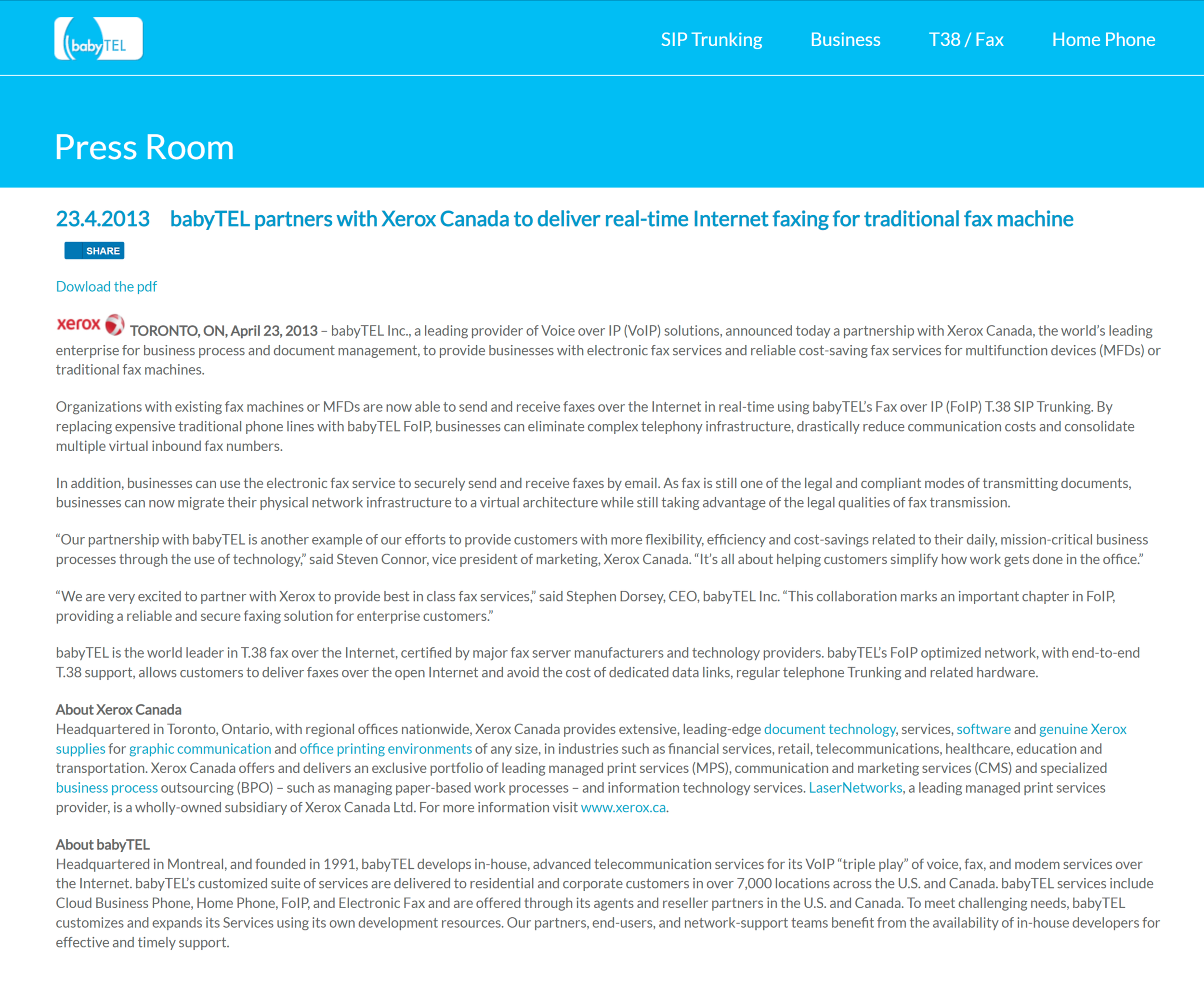 babyTEL partners with Xerox Canada