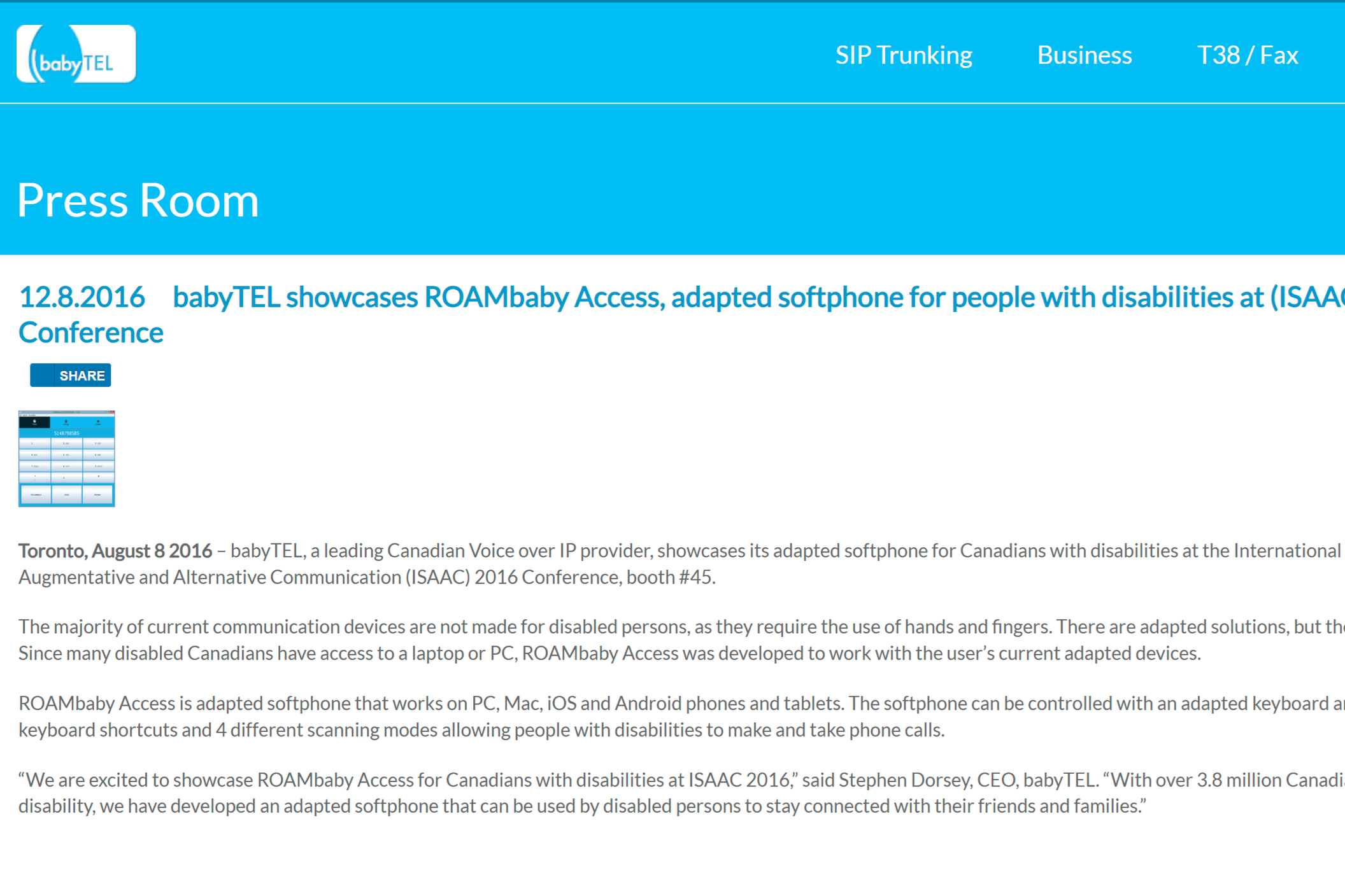 babyTEL showcases ROAMbaby Access