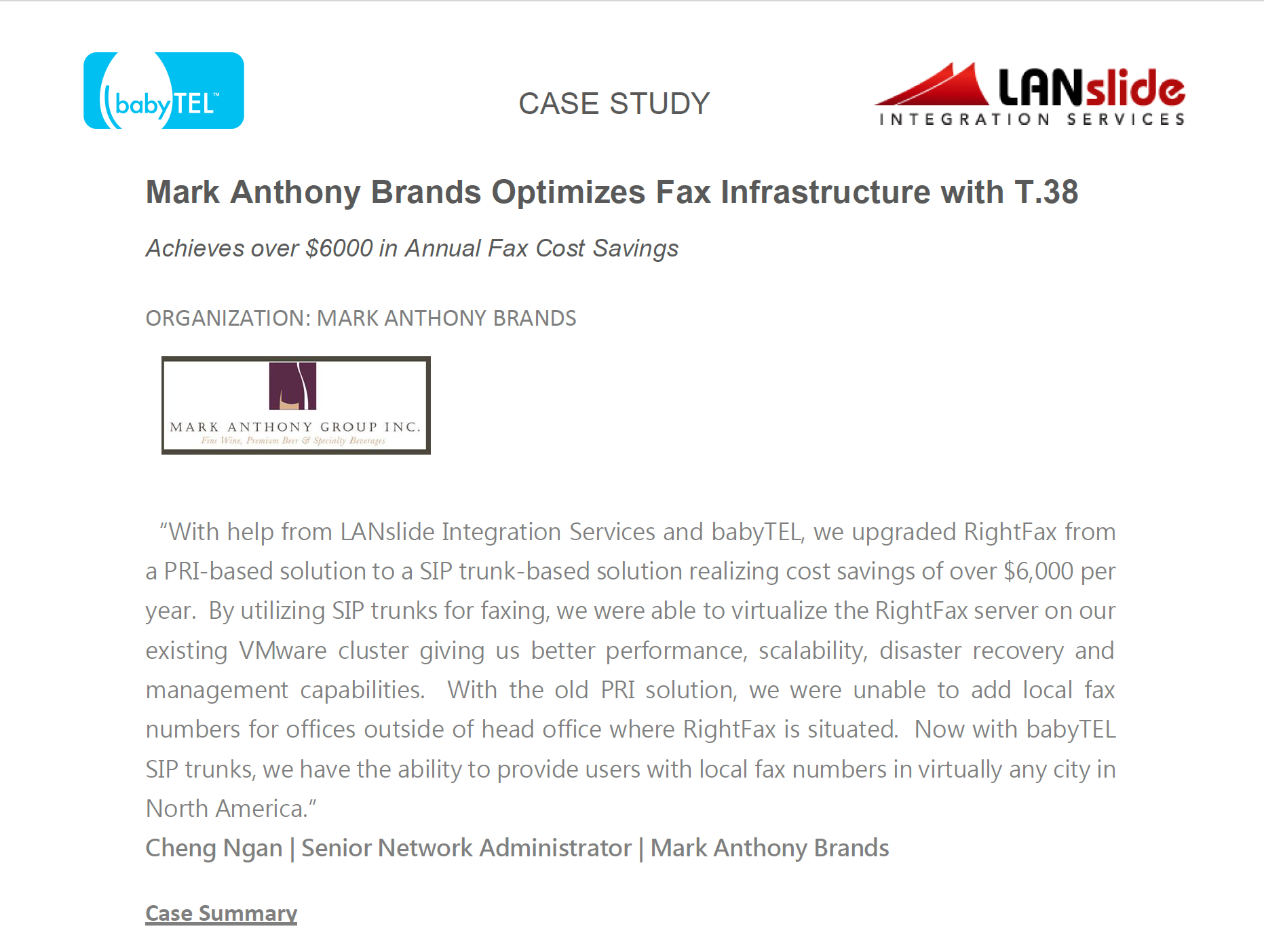 Mark Anthony Brands Optimizes Fax Infrastructure with T.38