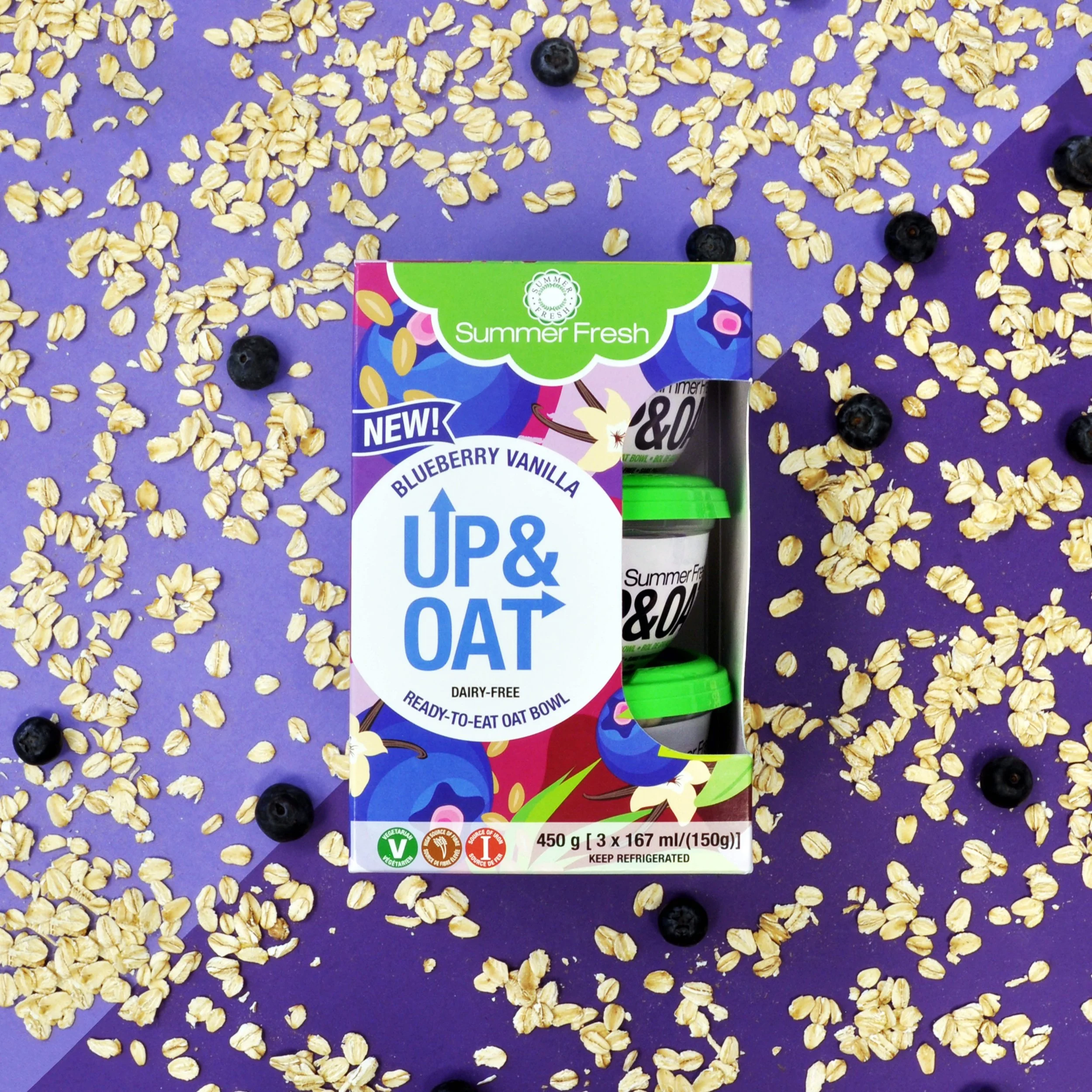 Flavour: Blueberry Vanilla
Design: Key Flavours and Ingredients such as: Vanilla Flower, Blueberries and Steel Cut Oats 