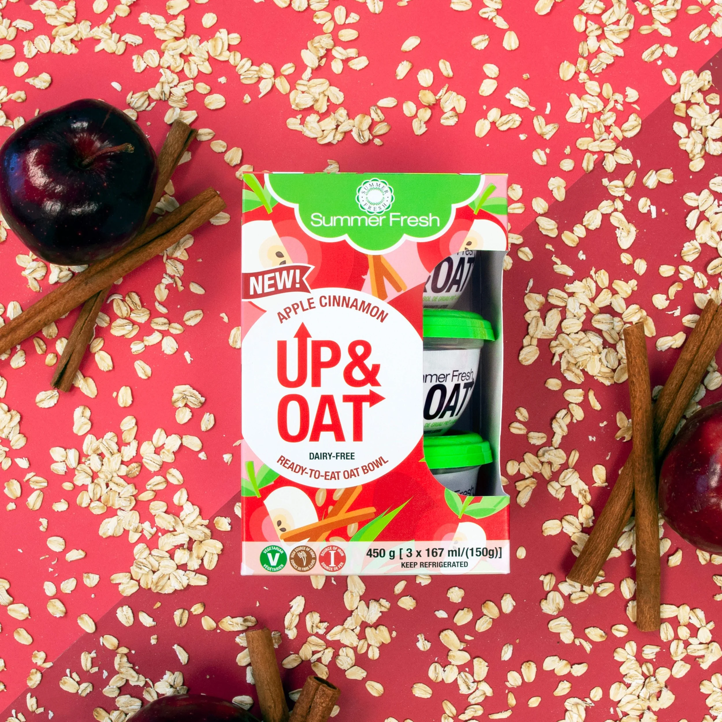 Flavour: Apple Cinnamon 
Design: Key Flavours and Ingredients such as: Cinnamon Stick, Apples and Steel Cut Oats 