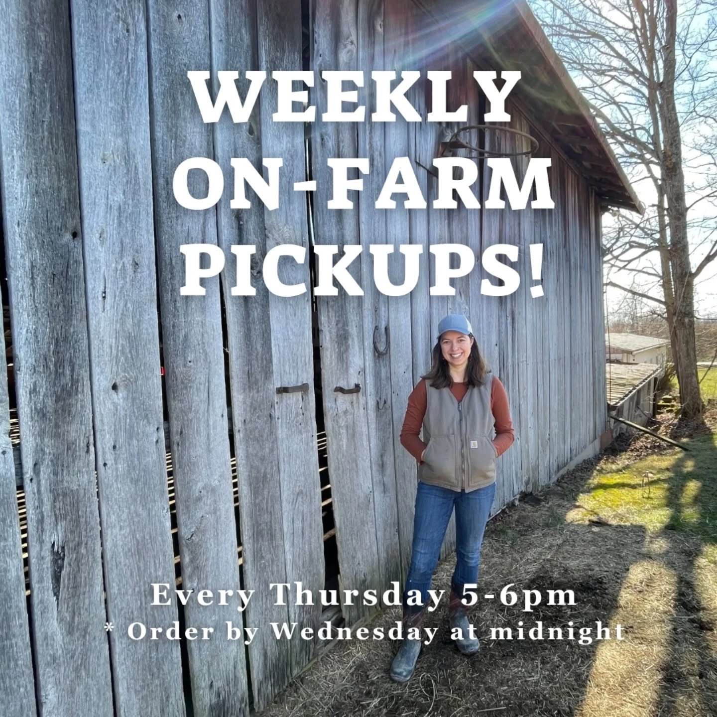 Order online and pick up your grass-fed beef and pastured pork products directly from our farm! 🥓 🥩 🍗

Meet us here at our barn from 5-6pm on Thursdays with your order. This is an easy way to get nutritious meat into your diet and support our smal