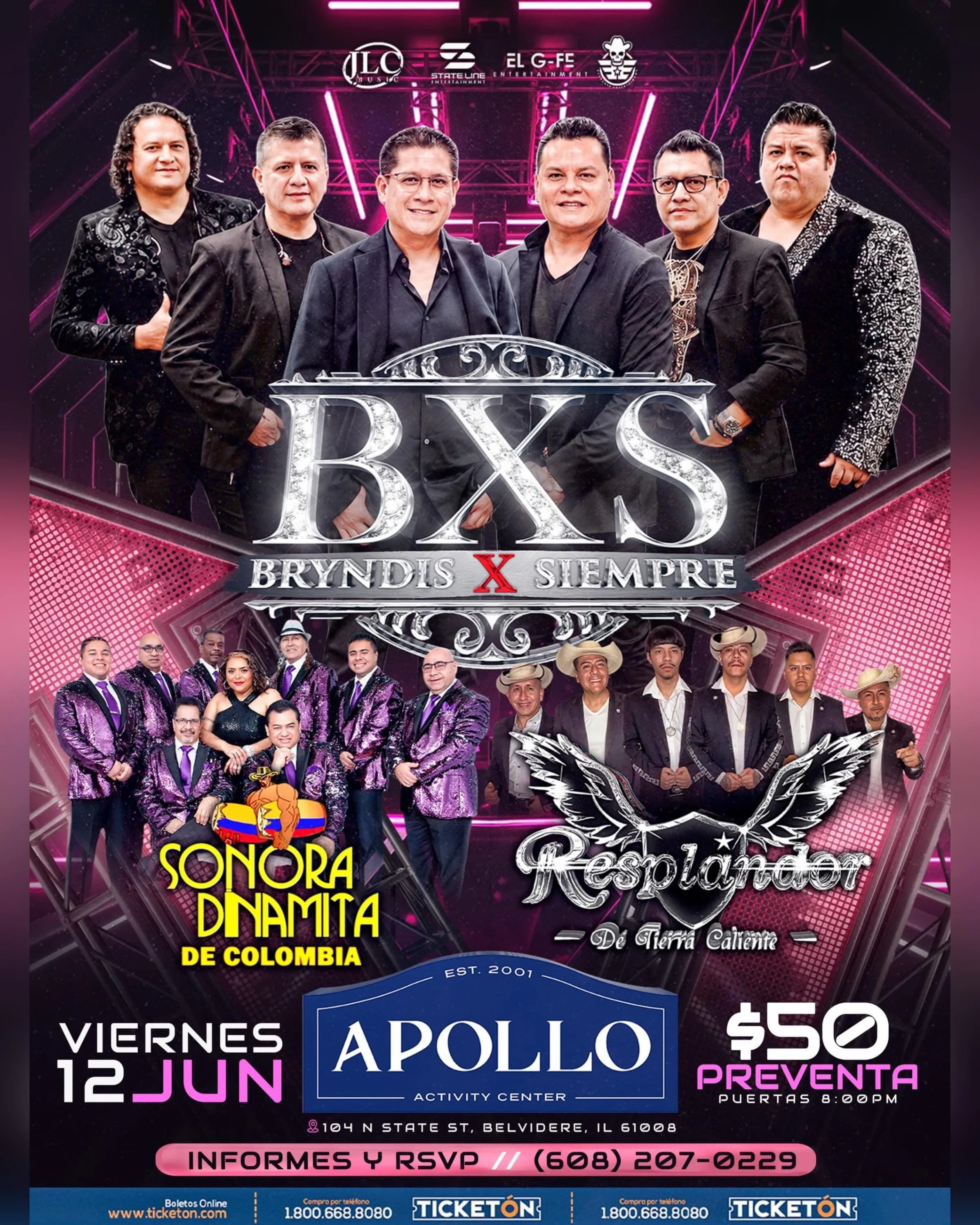 Viernes 12 de Junio llega Bryndis X Siempre ❤️&zwj;🔥 con Sonora Dinamita y Resplandor 

🍾 VIP/Tickets &raquo; apolloactivitycenter.com | 17+ Event 
📍Apollo Activity Center 
104 N. State St. Belvidere, IL 61008