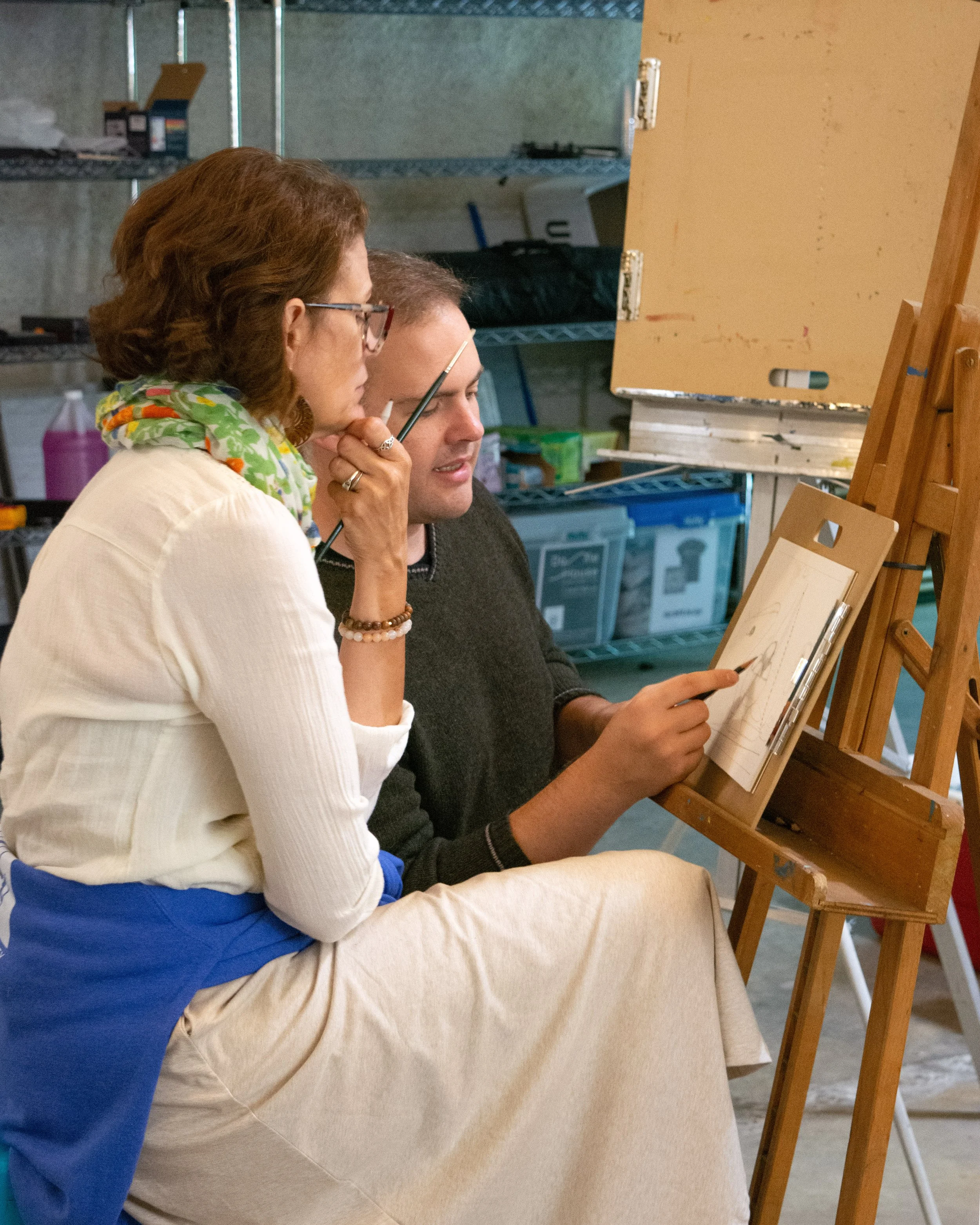 	
Douglas Pendleton working with community member in Door County at the Dome House Artist Residency