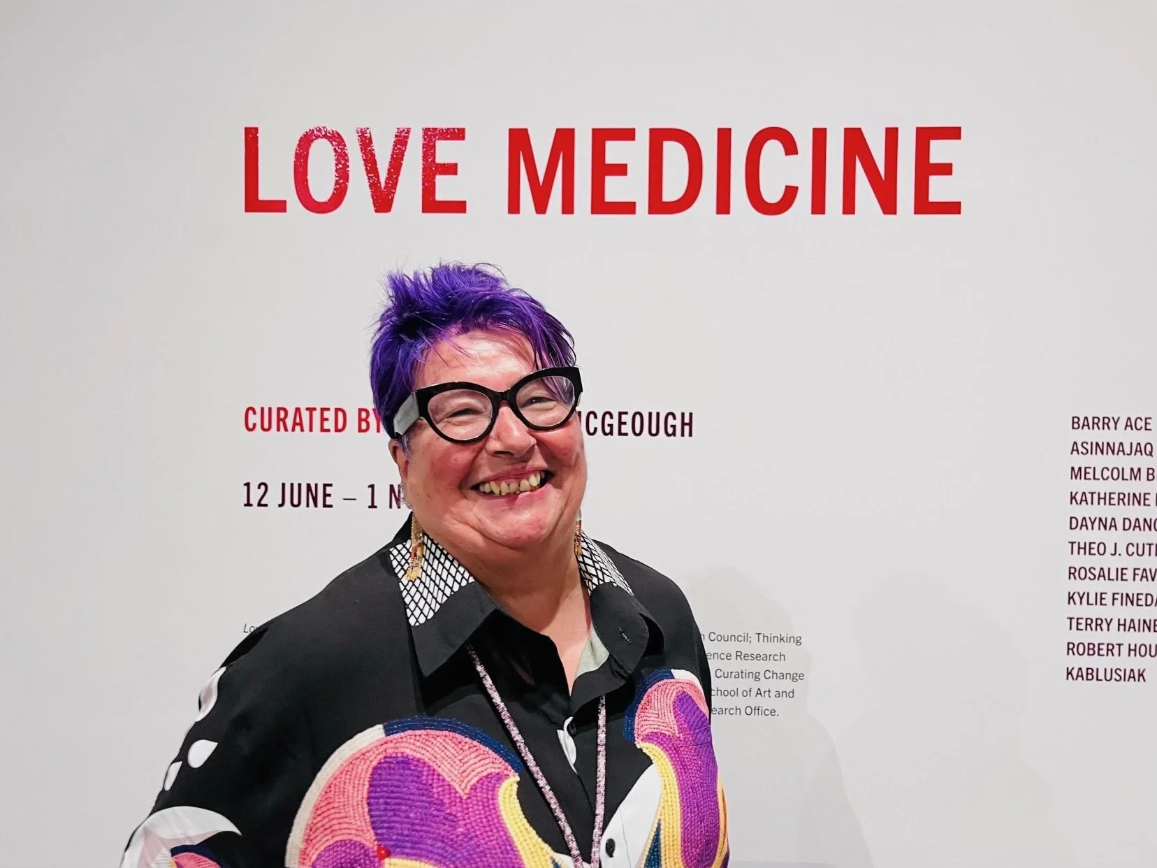 Michelle McGeough at the opening of her exhibition "Love Medicine." Credit: Angela Failler