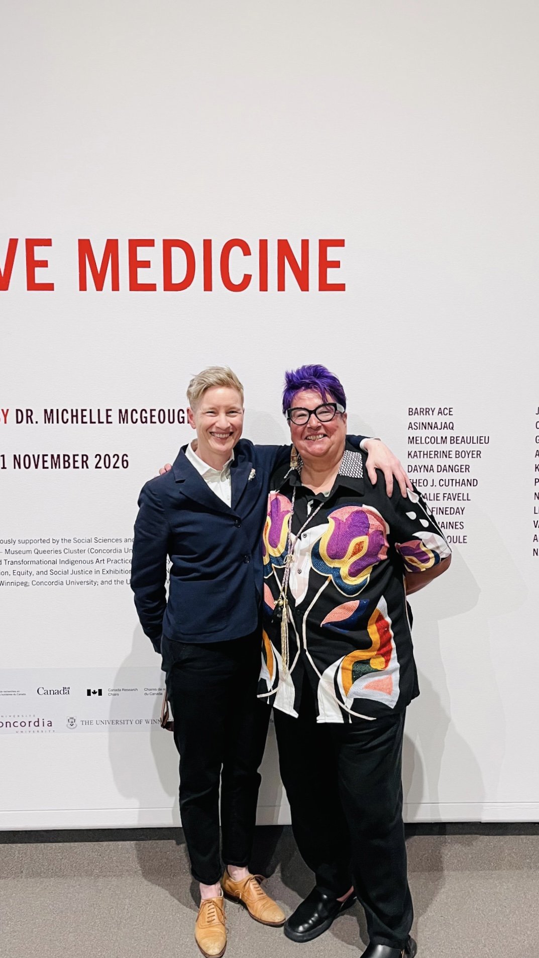 Angela Failler and Michelle McGeough (Co-Investigators, Museum Queeries) at the opening of "Love Medicine." Credit: Jasmine Sihra