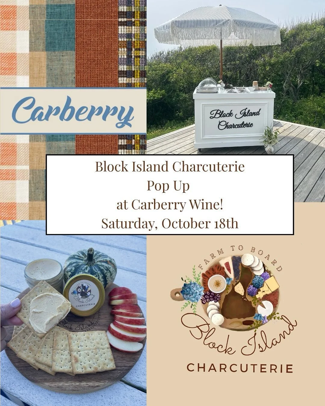 🍂 FALL POP-UP ALERT! 🧀

Block Island Charcuterie is popping up at Carberry Wine for a cozy fall day of handcrafted goat cheese &amp; charcuterie!

✨ Saturday, October 18th
🕐 1 PM &ndash; 6 PM
📍 Carberry Wine, Northport, NY

Come taste our small-b