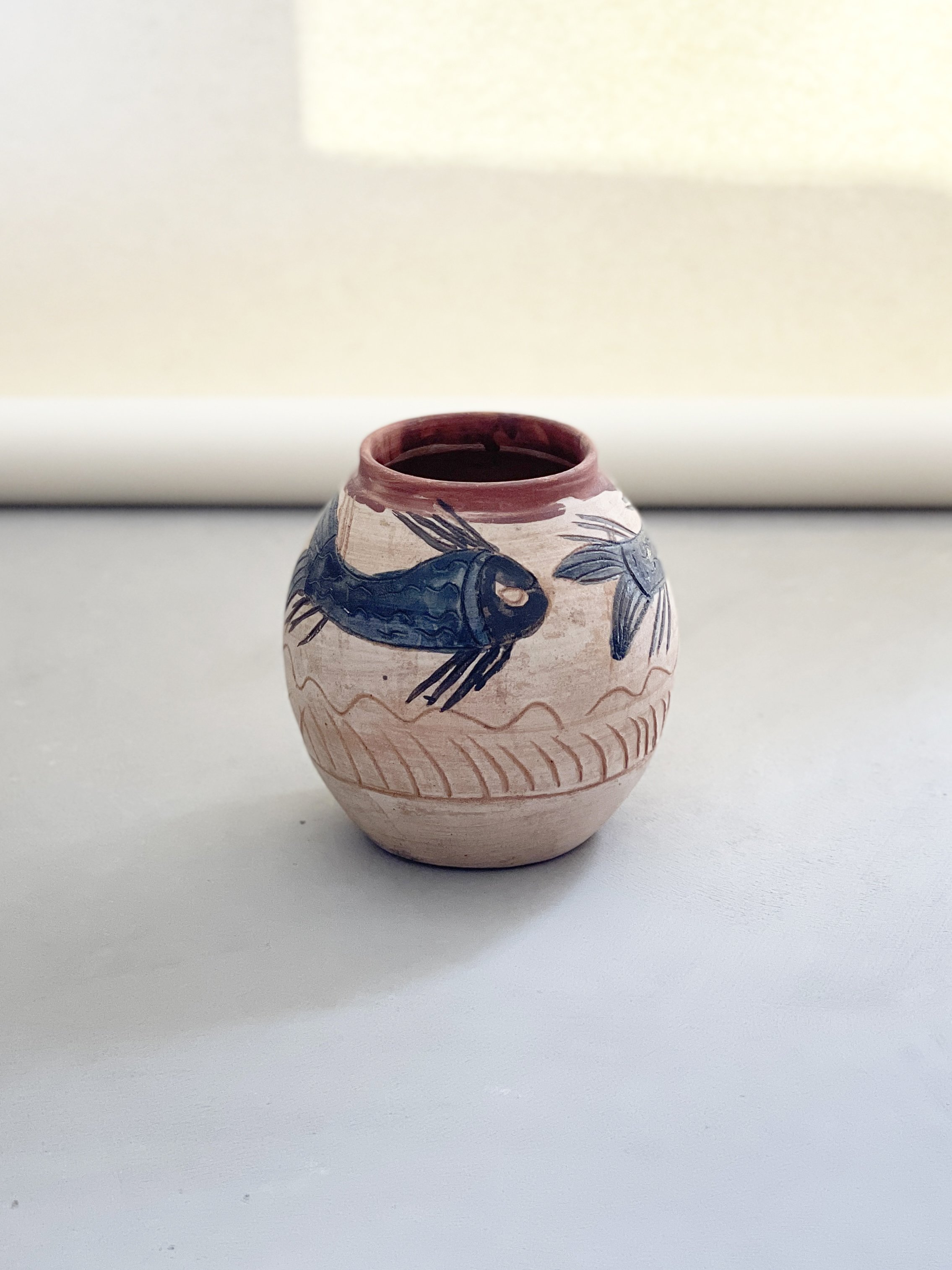 Fish Vase by Dolores Porras |
Dimensions: 7.5” W x 8” H |
Signed by Dolores Porras. ***SOLD***