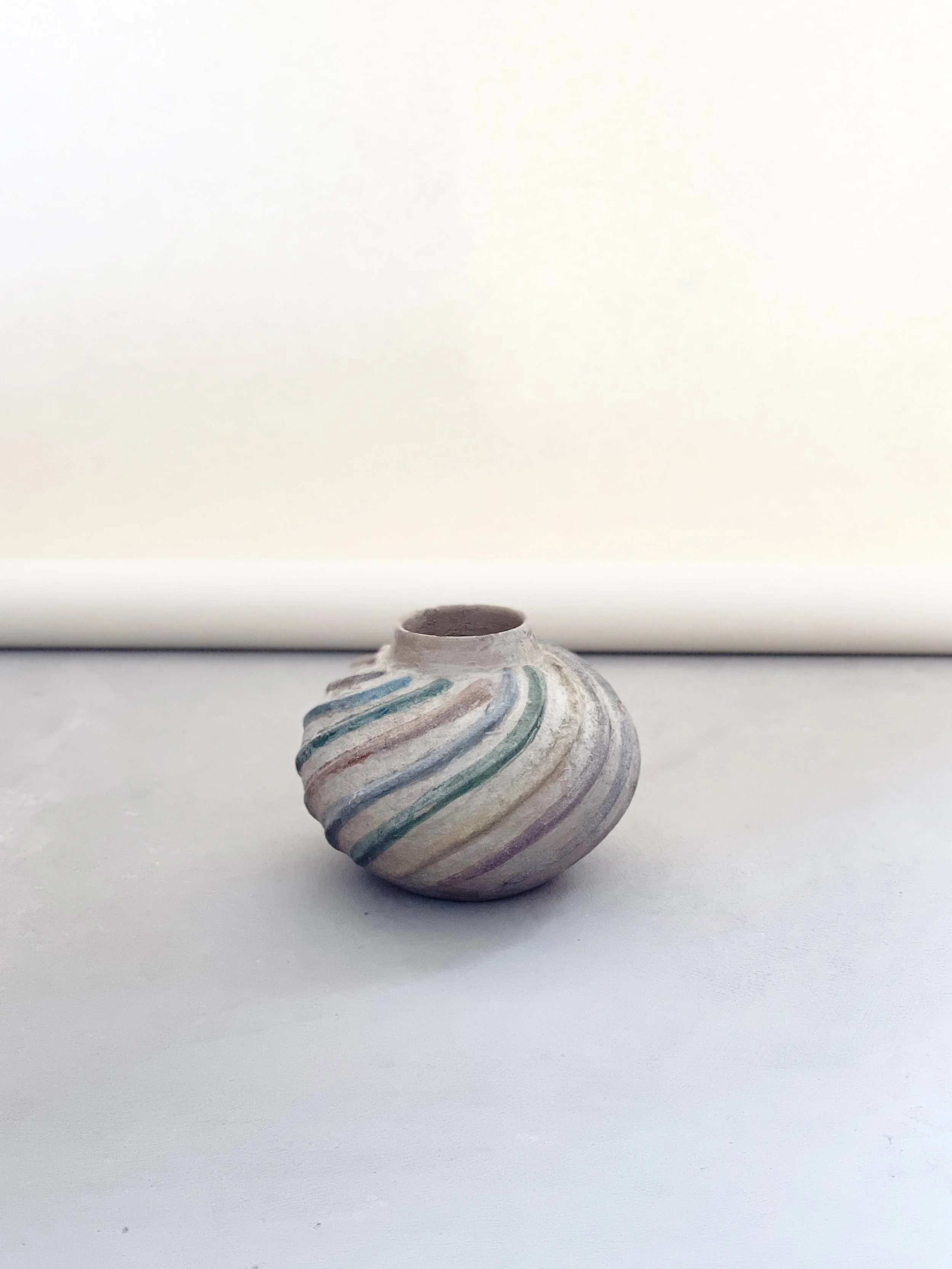 Classic Stripes Vase by Dolores Porras |
Dimensions: 9” W x 6.5” H |
No markings. Sourced directly from Dolores’ son, Rolando, in the Porras family’s studio.