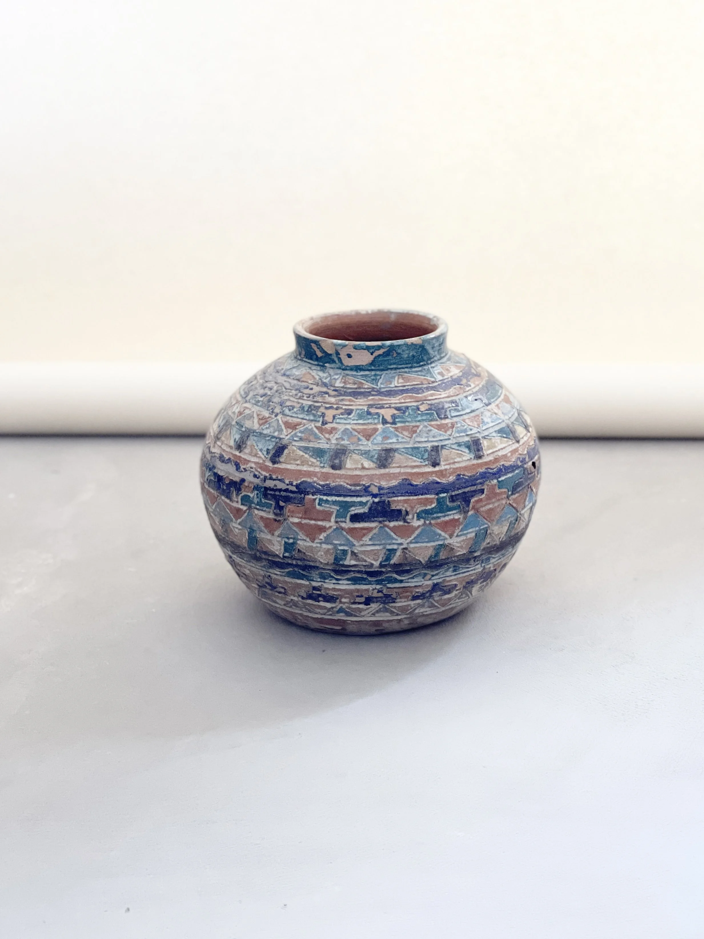 Graphic Vase by Dolores Porras |
Dimensions: 10.5” W x 9” H |
No markings. Sourced directly from Dolores’ son, Rolando, in the Porras family’s studio.