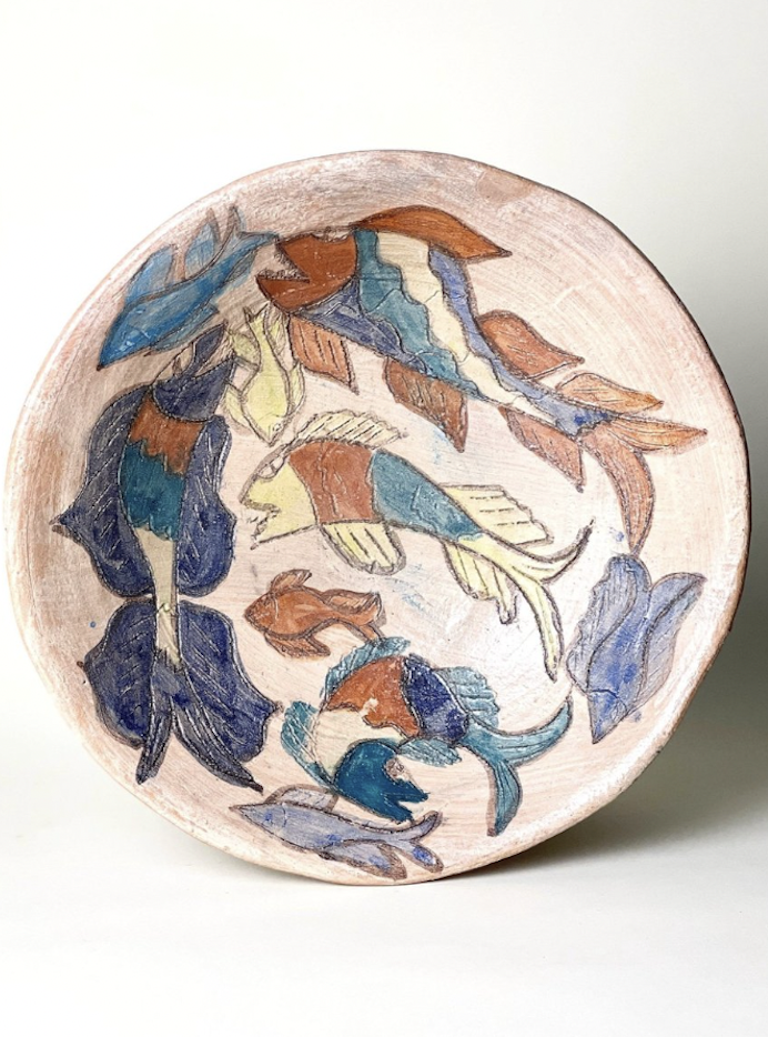 Fish Bowl by Dolores Porras |
Dimensions: 13” W x 3.5” H |
Signed by Dolores Porras.