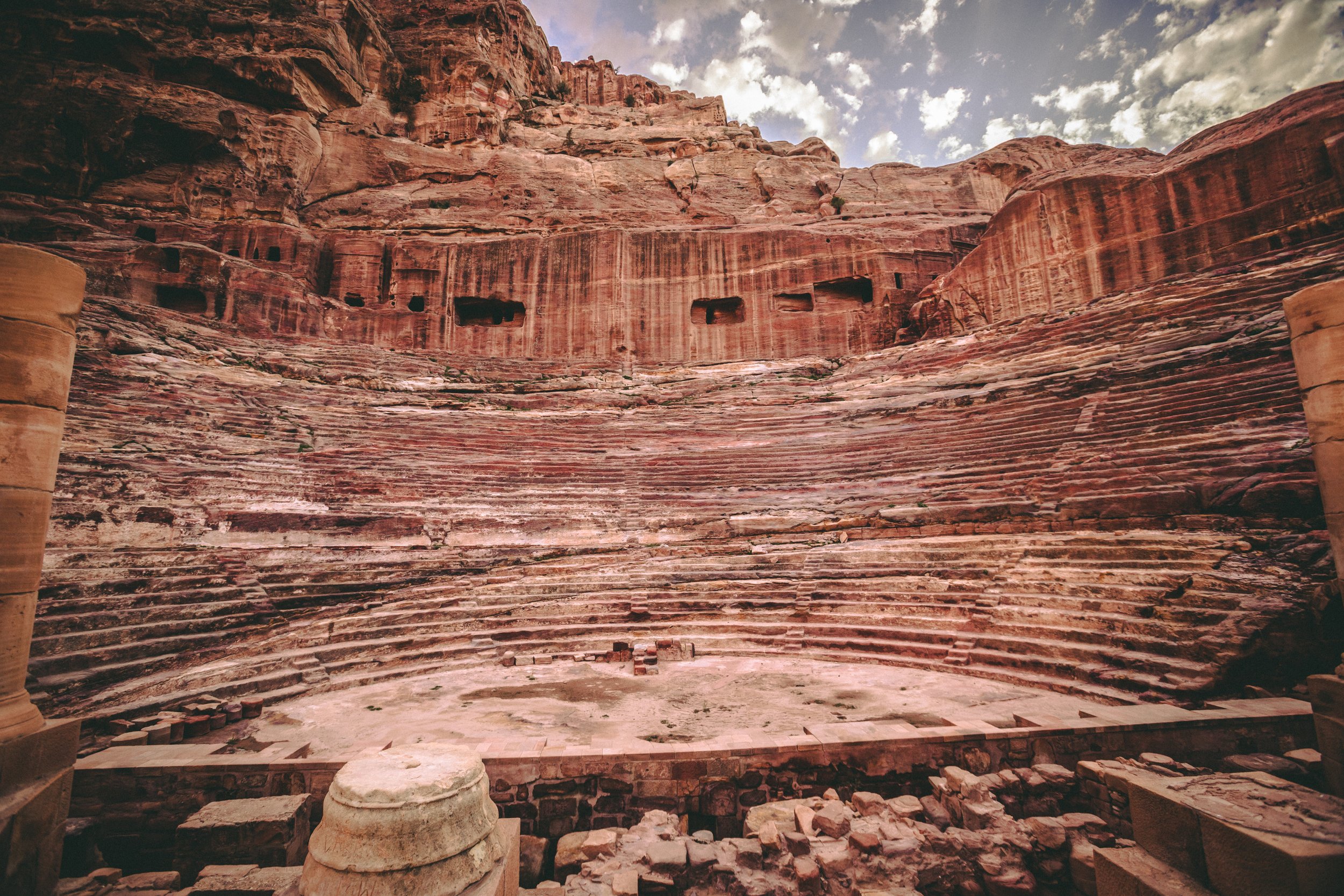 A theater; the natural color of the rock quite vivid.