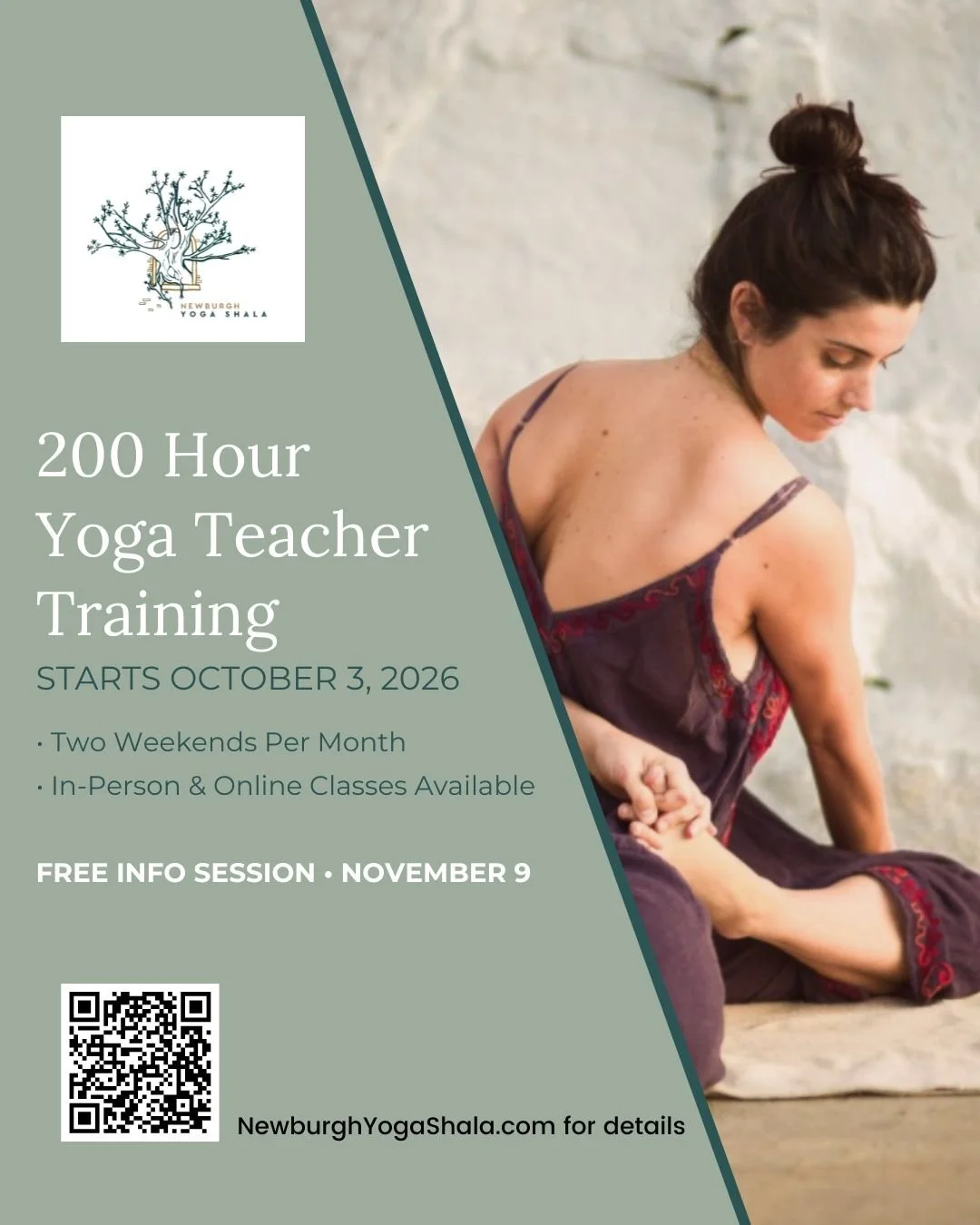 We are excited to announce our 4th Teacher Training here at Newburgh Yoga Shala. 
200 Hour Yoga 
Teacher Training Schedule
Starts October 2, 2026
2 Weekends Per Month • In-Person & Online Classes Available
Whether you are looking to become