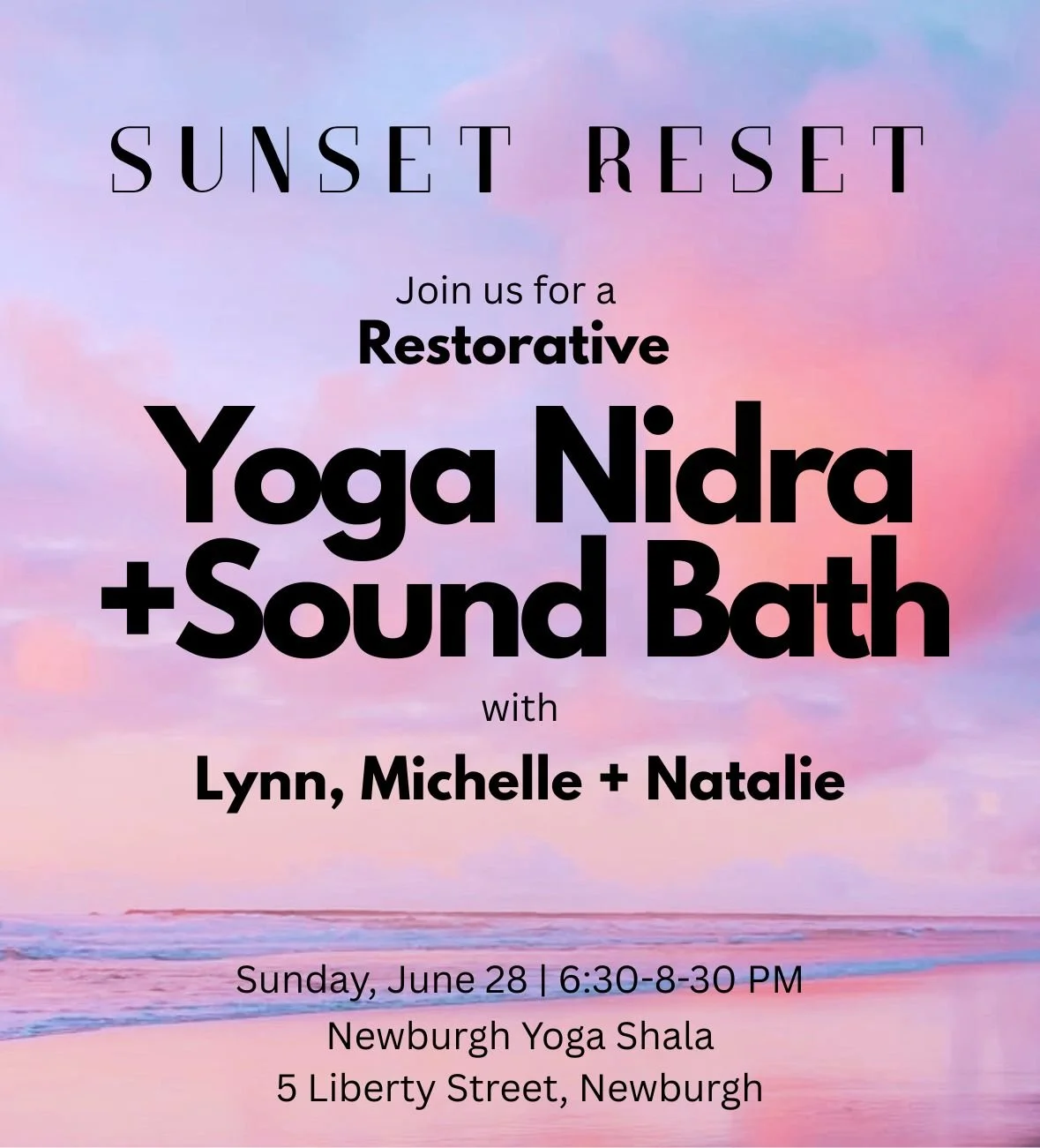Sunset reset  an evening of deep rest featuring a Sound Bath, restorative yoga and Yoga Nidra Meditation