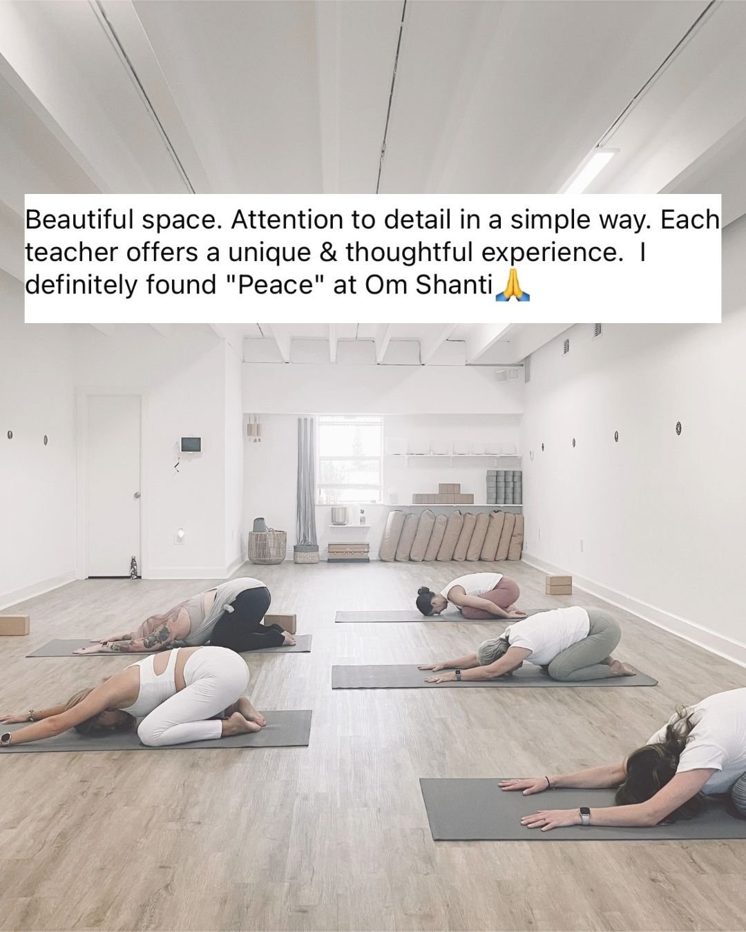 Our studio isn&rsquo;t about the trendiest leggings or the deepest backbend. It&rsquo;s about connection, breath, and feeling supported. This is a space where all bodies and backgrounds are celebrated. Come &quot;find peace&quot; at om shanti🤍.