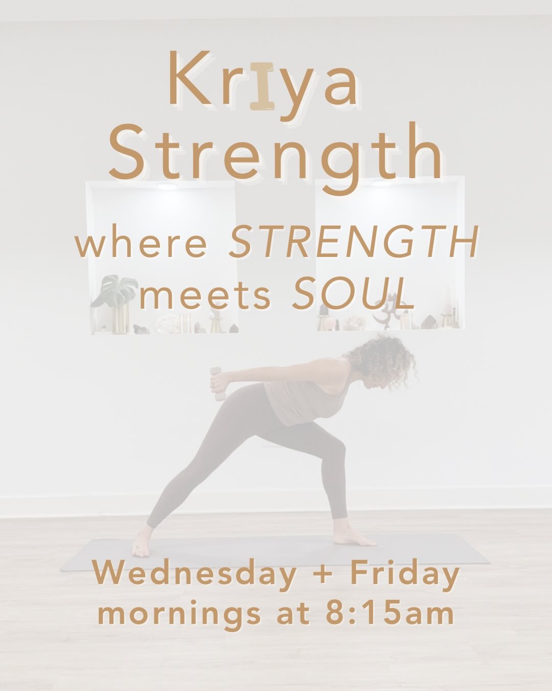Join Kiah on Wednesdays and Jen on Fridays for Kriya strength✨

kriyas are used to purify the body. In this class, we utilize repetitive movements paired with breath (and often rhythm) that help clear energy, build heat, and strengthen body and mind.