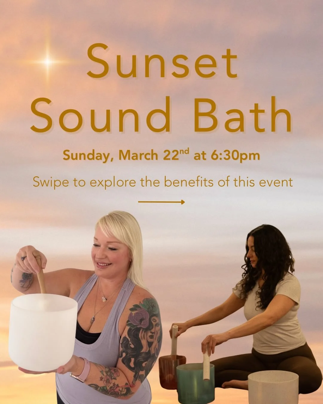 As the sun sets and spring begins to bloom, join Jennifer Basing and Jennifer Baez for a deeply restorative Sunset Soundbath Rebirth Experience✨

Interested? Sign up at omshantiyogaschool.com under workshops + events.