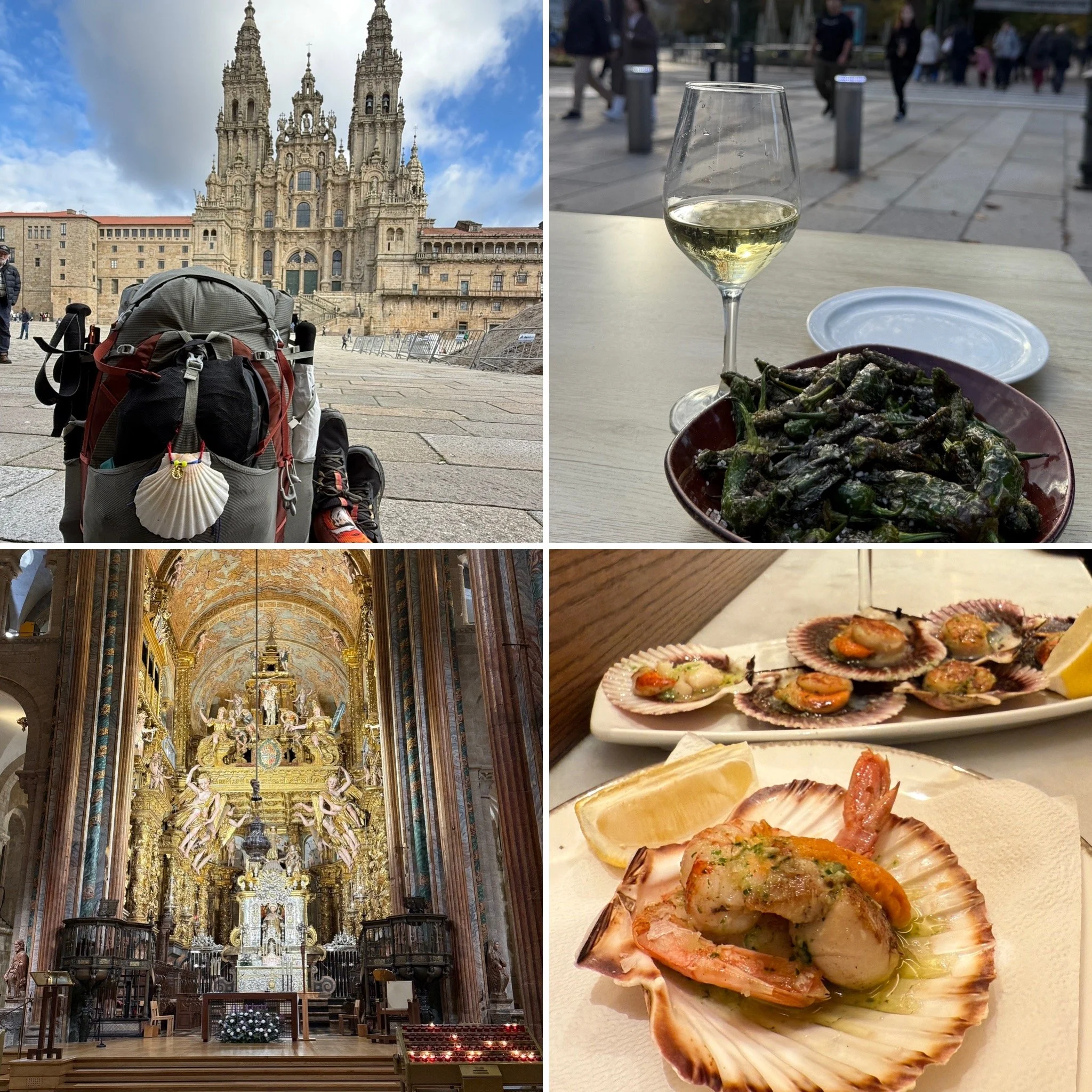 collage of Santiago de Compostela on the Camino Portuguese as experienced by a solo woman pilgrim