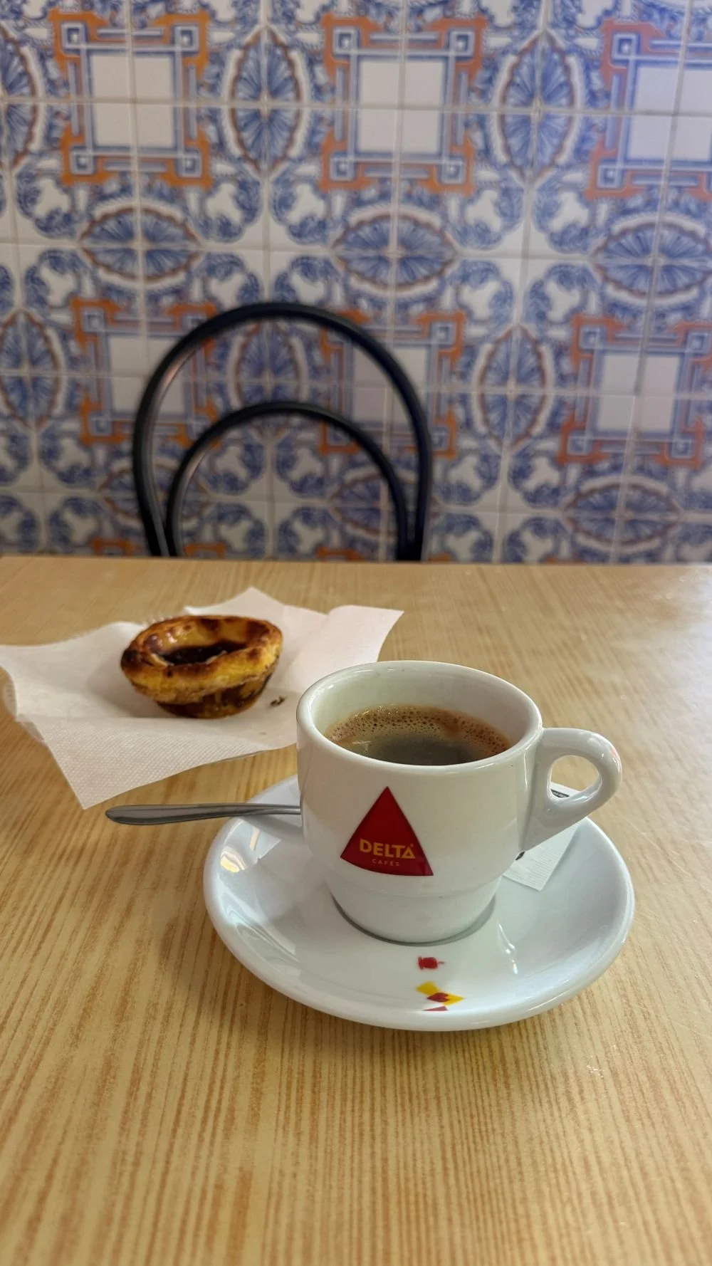 Pastel de Nata and coffee in a traditional Portuguese cafe on the Camino de Santiago