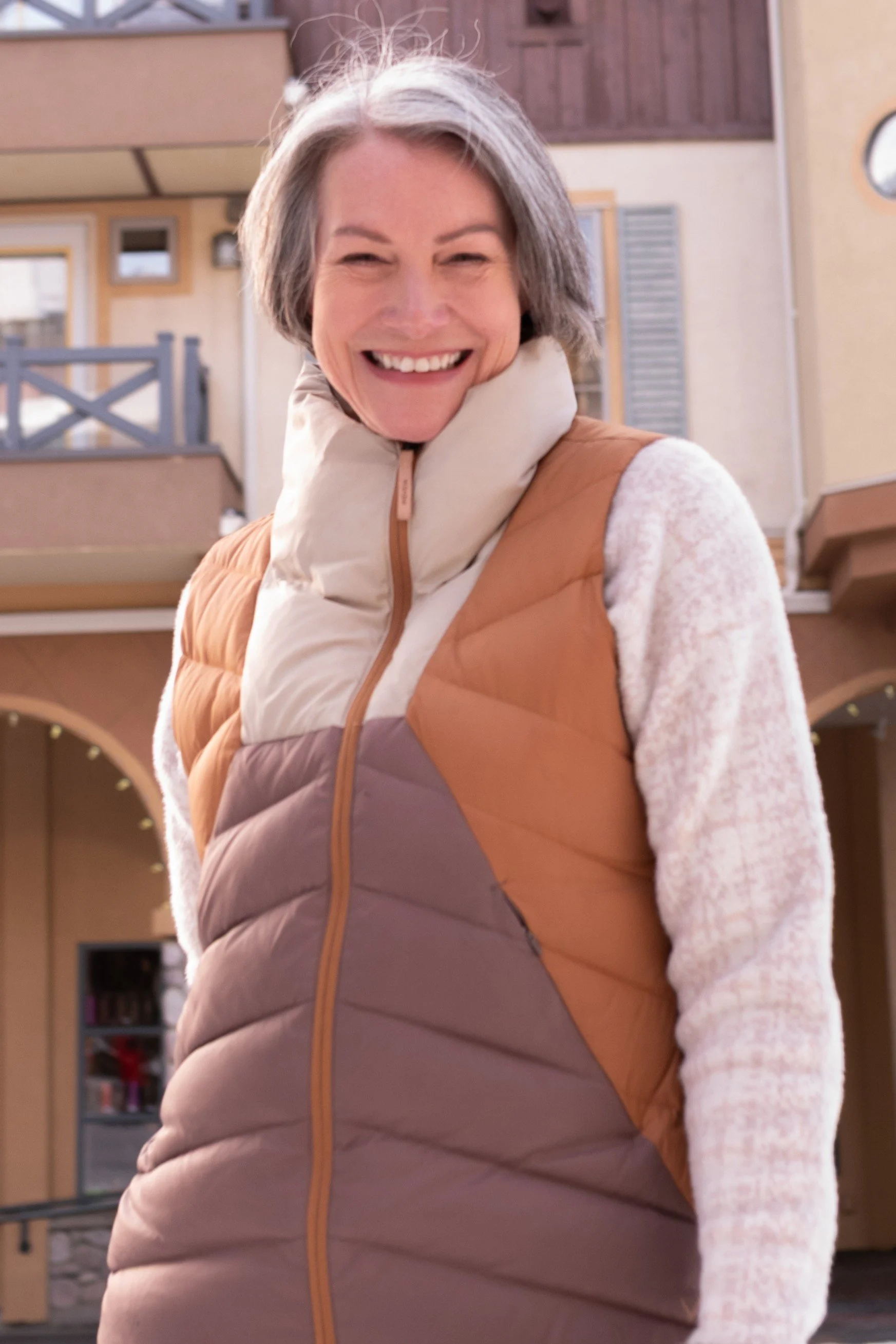 Emma Hull, life coach in Kamloops, standing in the Sun Peaks village