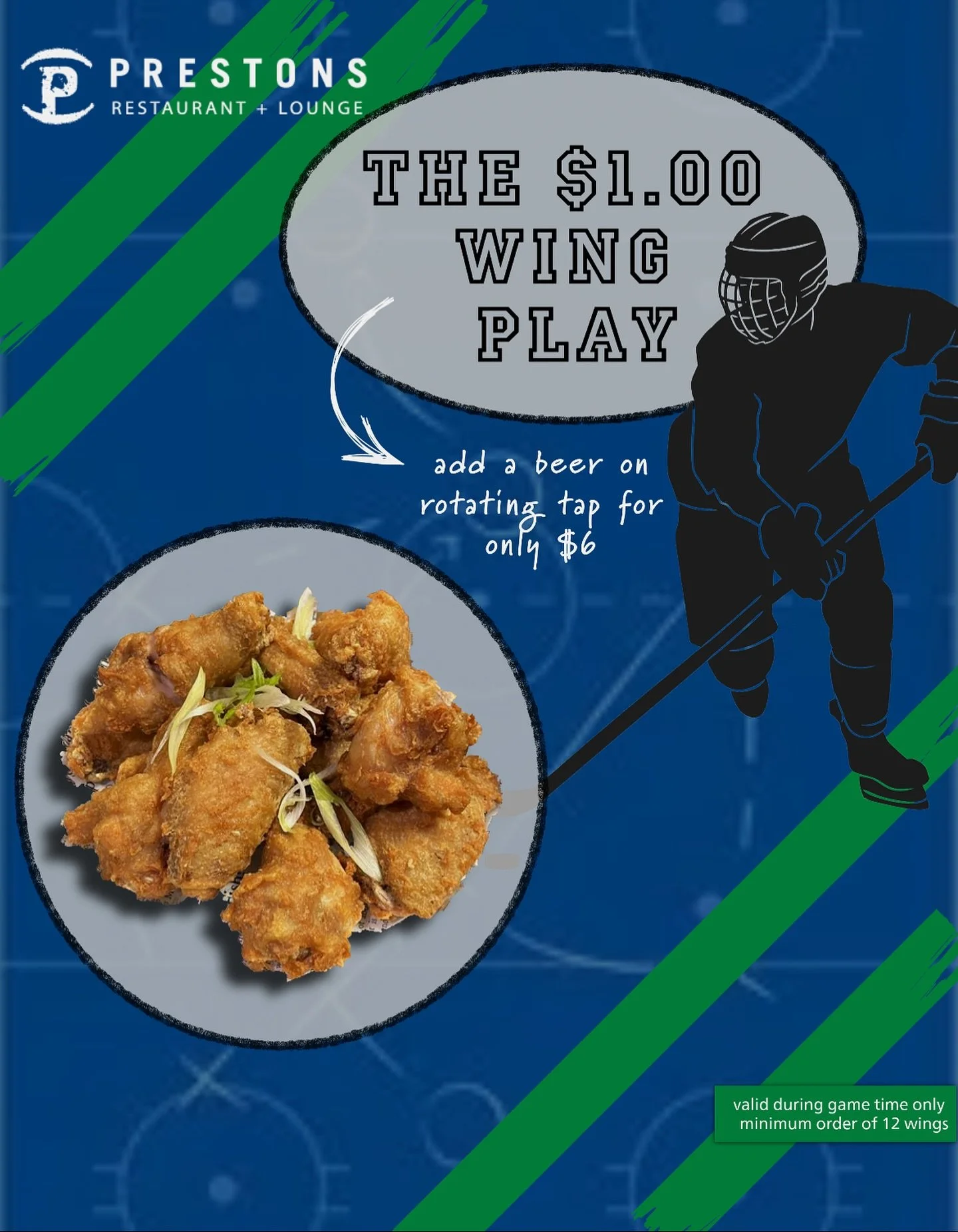 Planning on watching the game tomorrow? Do it with everyone&rsquo;s favourite combo, wings &amp; beer! Valid all season long during game time only 🏒🥅