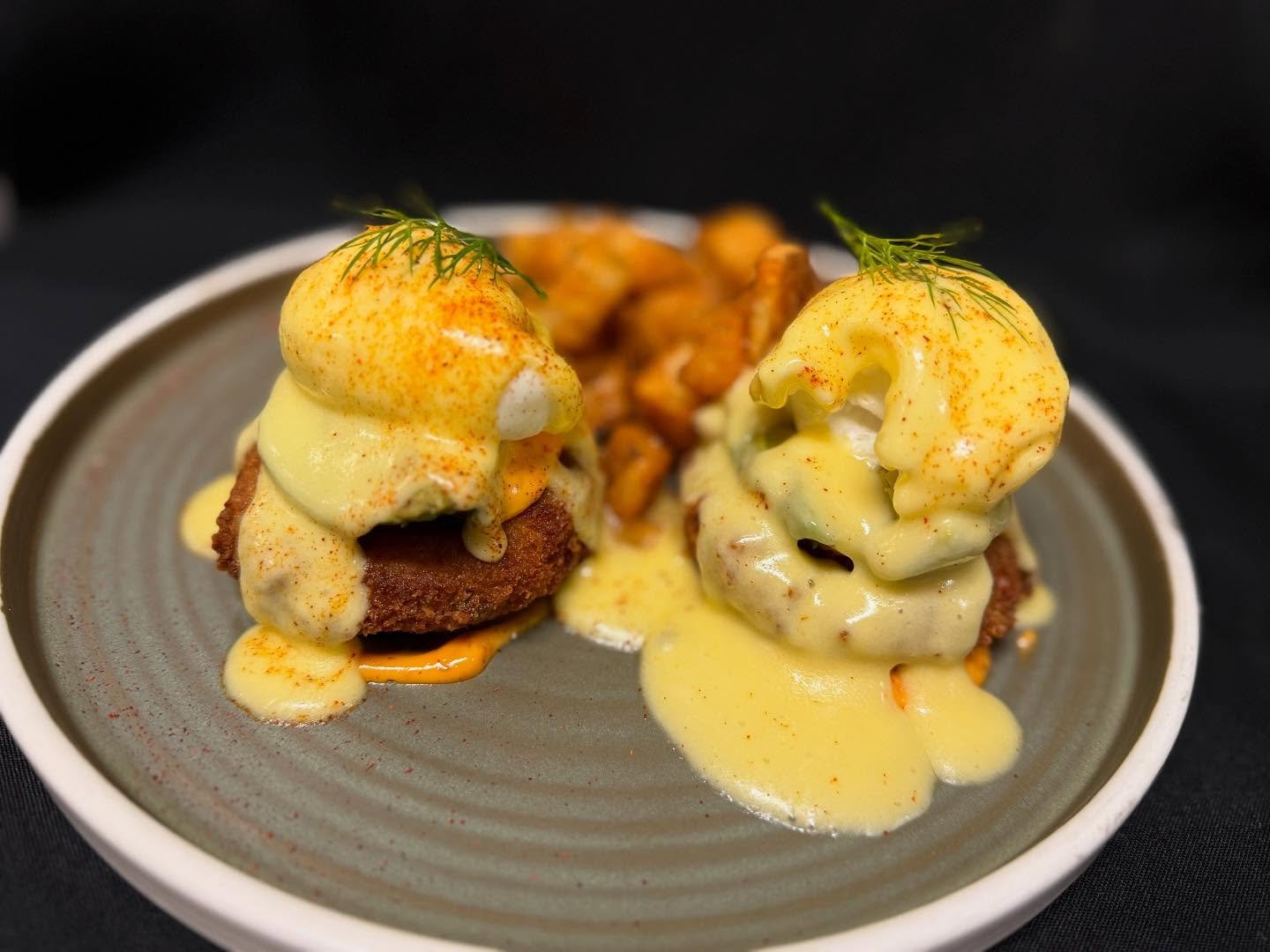 Crab eggs Benedict with homemade Hollandale sauce, avocado avocados , #morning special