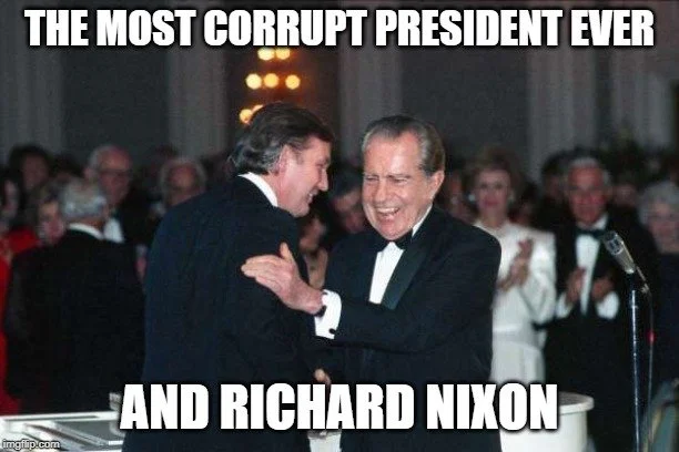 Richard Nixon resigned 51 years ago today rather than ignore the Supreme Court ruling compelling him to turn over incriminating Watergate tapes &ndash; affirming 𝘁𝗵𝗲 𝗣𝗿𝗲𝘀𝗶𝗱𝗲𝗻𝘁 𝗶𝘀 𝗻𝗼𝘁 𝗮𝗯𝗼𝘃𝗲 𝘁𝗵𝗲 𝗹𝗮𝘄. The corruption we are fi