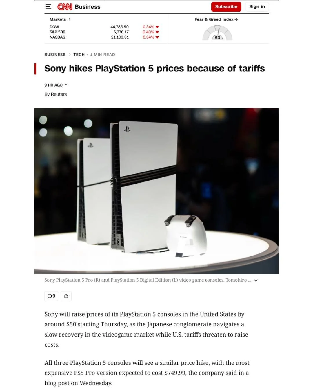 🎮💸 𝗦𝗼𝗿𝗿𝘆, 𝗴𝗮𝗺𝗲𝗿𝘀. Sony just announced a $50 price hike on all PlayStation 5 consoles in the U.S., with the PS5 Pro now at $749.99 (!!!) starting today.

The reason? 𝗧𝗿𝘂𝗺𝗽&rsquo;𝘀 𝘁𝗮𝗿𝗶𝗳𝗳𝘀 𝗼𝗻 𝗶𝗺𝗽𝗼𝗿𝘁𝘀 from countries li
