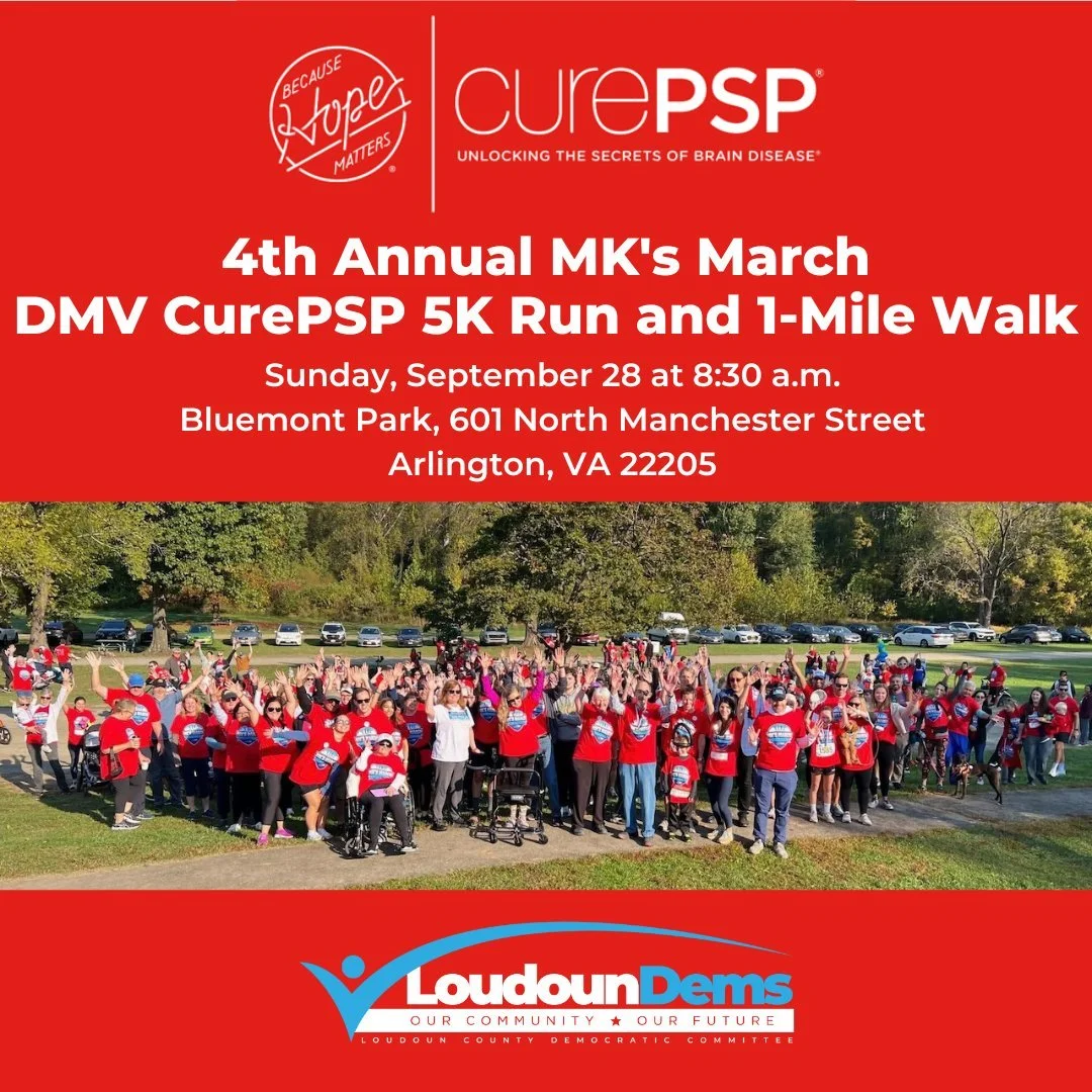 𝗖𝗮𝗹𝗹𝗶𝗻𝗴 𝗮𝗹𝗹 𝗟𝗼𝘂𝗱𝗼𝘂𝗻 𝗗𝗲𝗺𝘀 𝗪𝗲𝘅𝘁𝗼𝗻 𝗪𝗮𝗿𝗿𝗶𝗼𝗿𝘀! Let&rsquo;s show up this Sunday for our own former Representative Jennifer Wexton! 💙 

Join us for the 4th Annual MK's March: DMV Curepsp 5K run and 1.5 Mile Walk!

📅 Sund